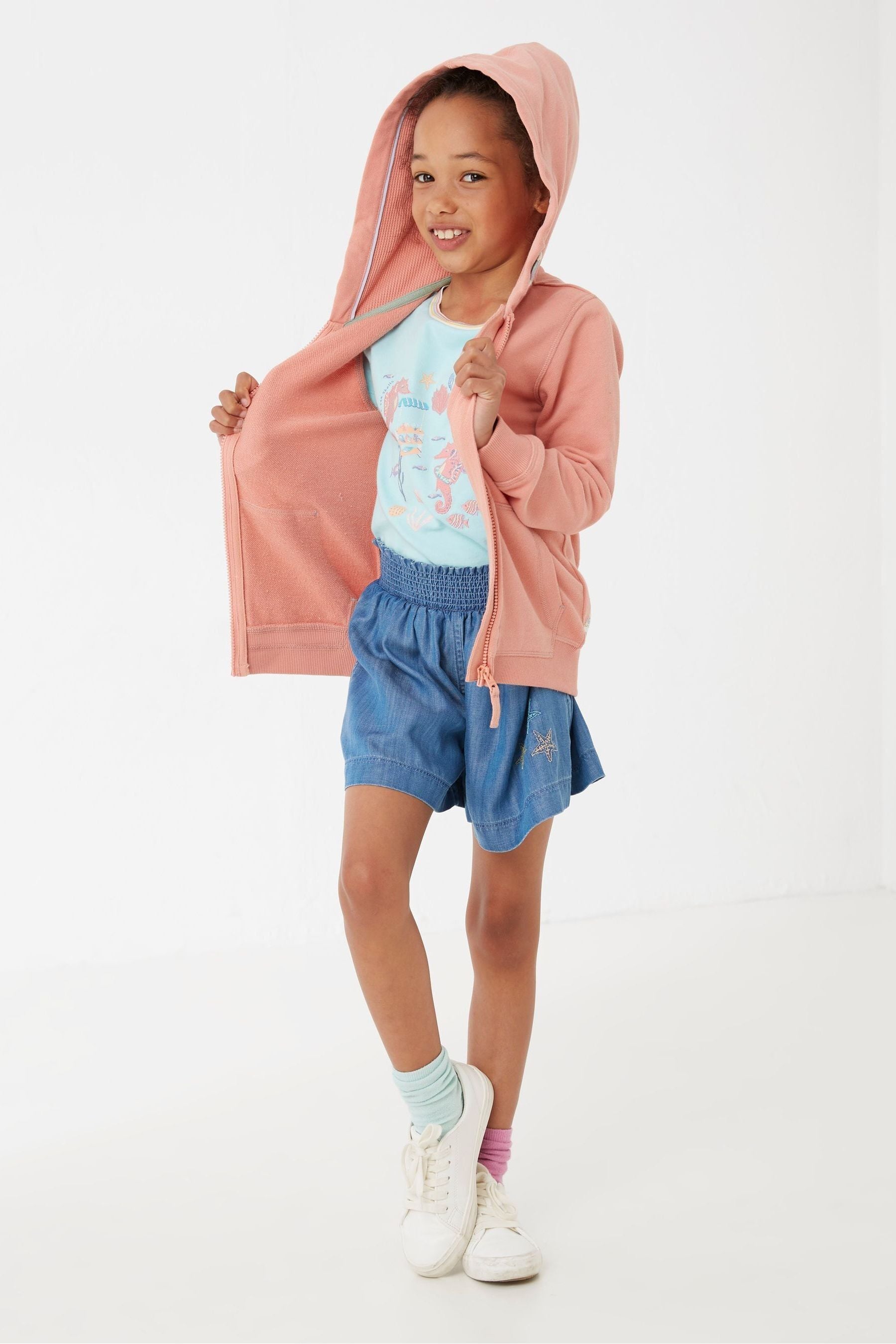 FatFace Pink Chill Vibes Zip Through Hoodie