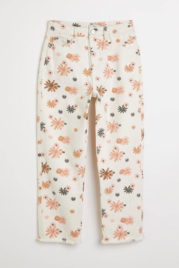 Cream River Island Cream Og Ks Floral Wide Leg Jeans