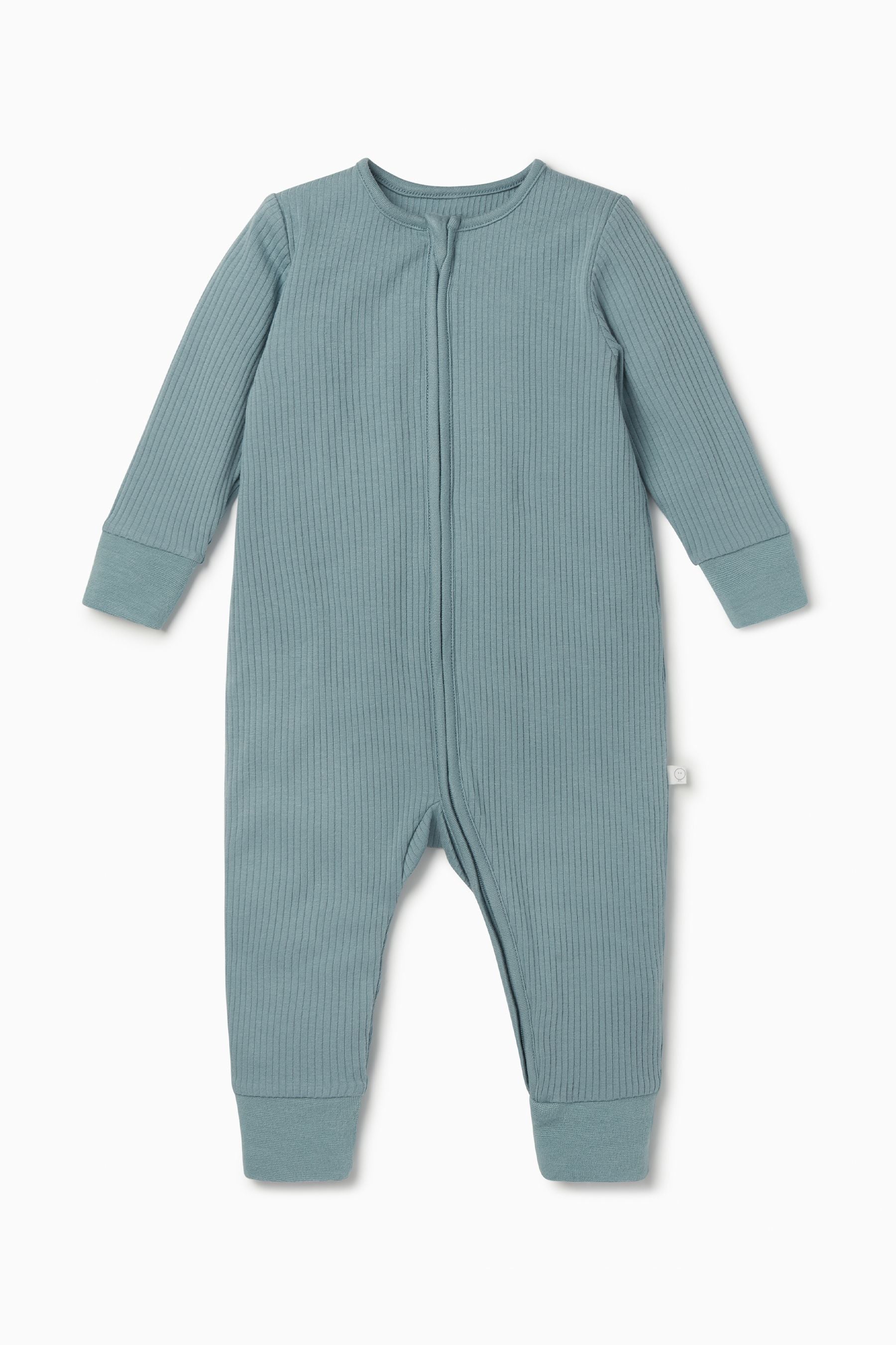 Blue MORI Organic Cotton Ribbed Zip-Up Sleepsuit