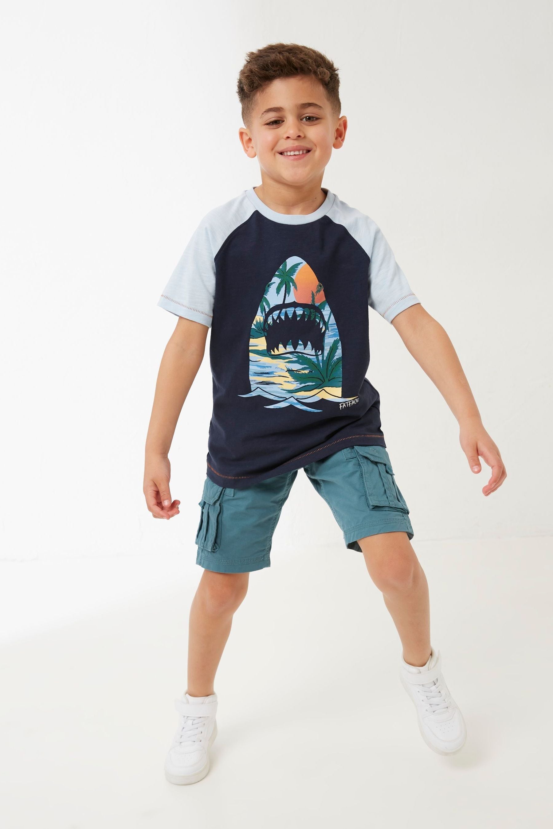 FatFace Blue Shark Raglan T-Shirt