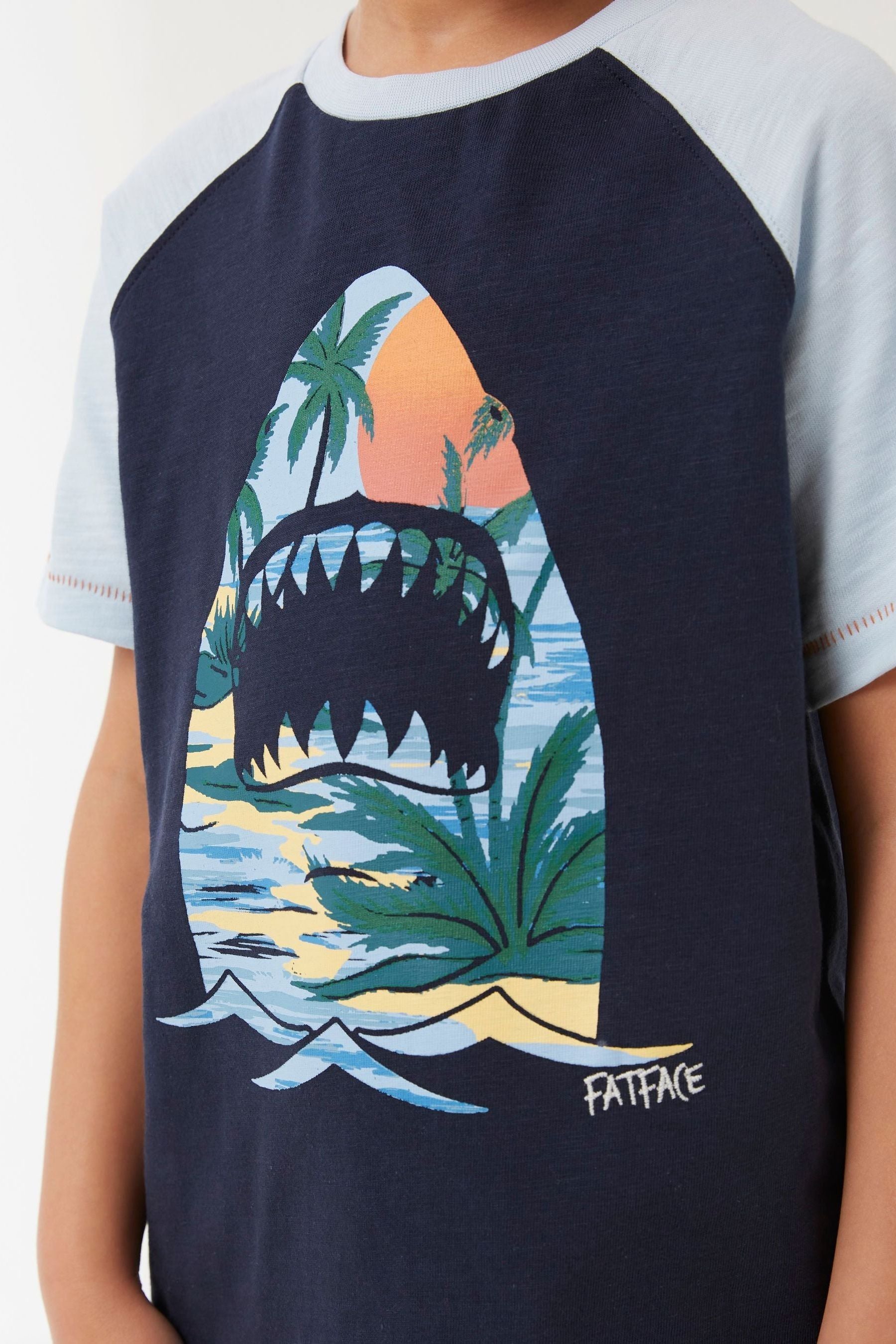 FatFace Blue Shark Raglan T-Shirt