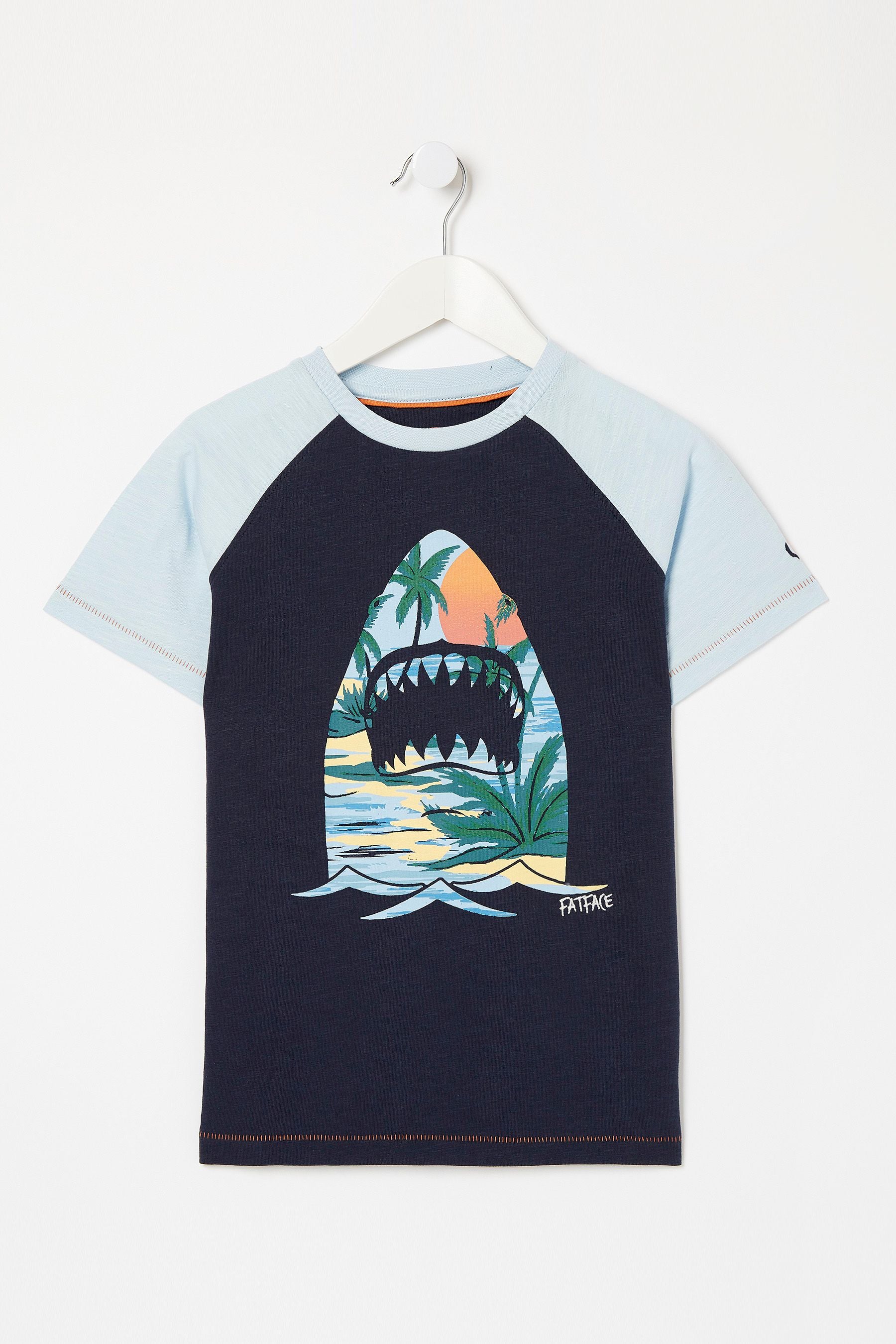 FatFace Blue Shark Raglan T-Shirt