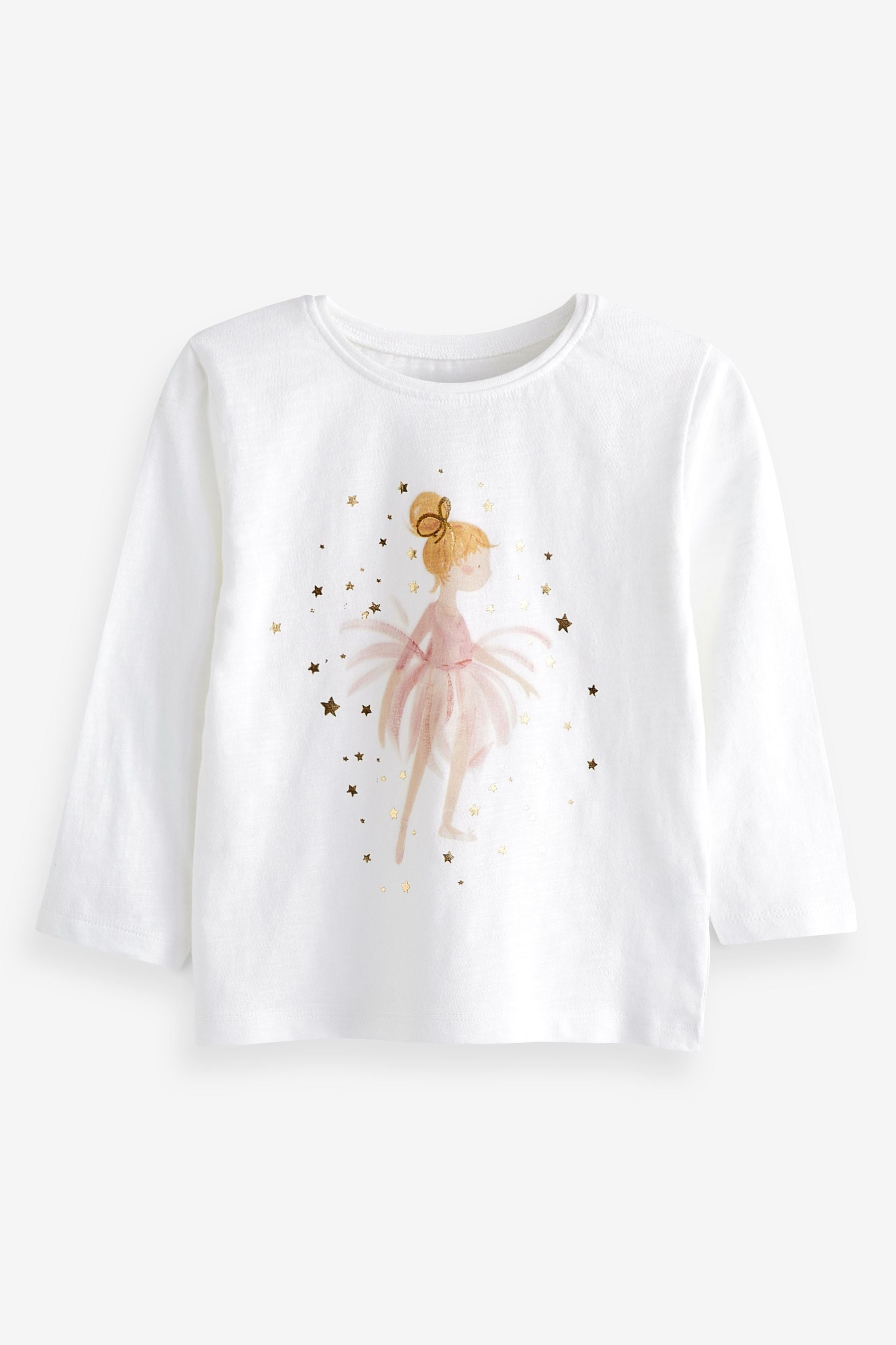 Ecru White Ballerina Long Sleeve Cotton T-Shirt (6mths-4yrs)