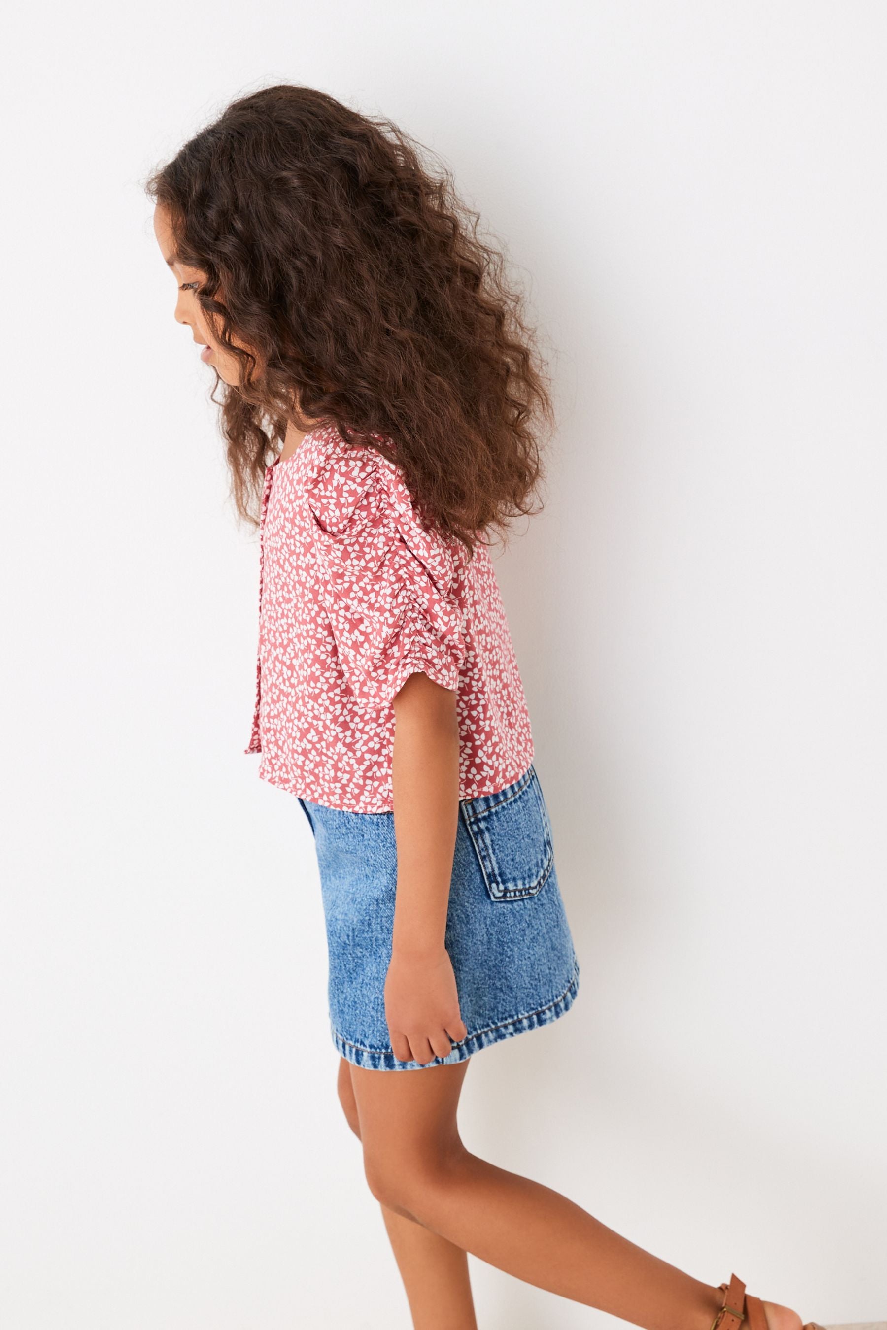 Pink Shirred Sleeve Blouse (3-16yrs)