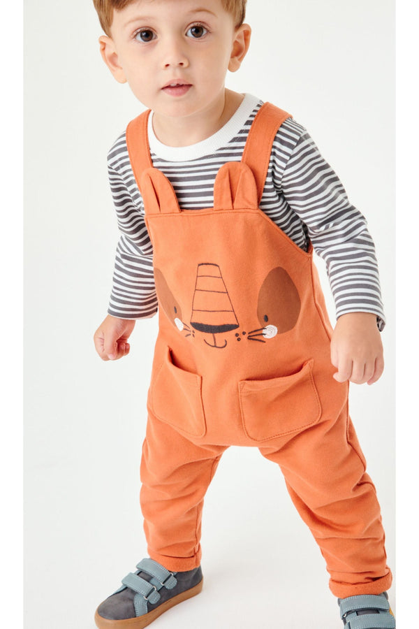 Brown Character Dungarees With 3D Ears And Long Sleeve T-Shirt Set (3mths-7yrs)