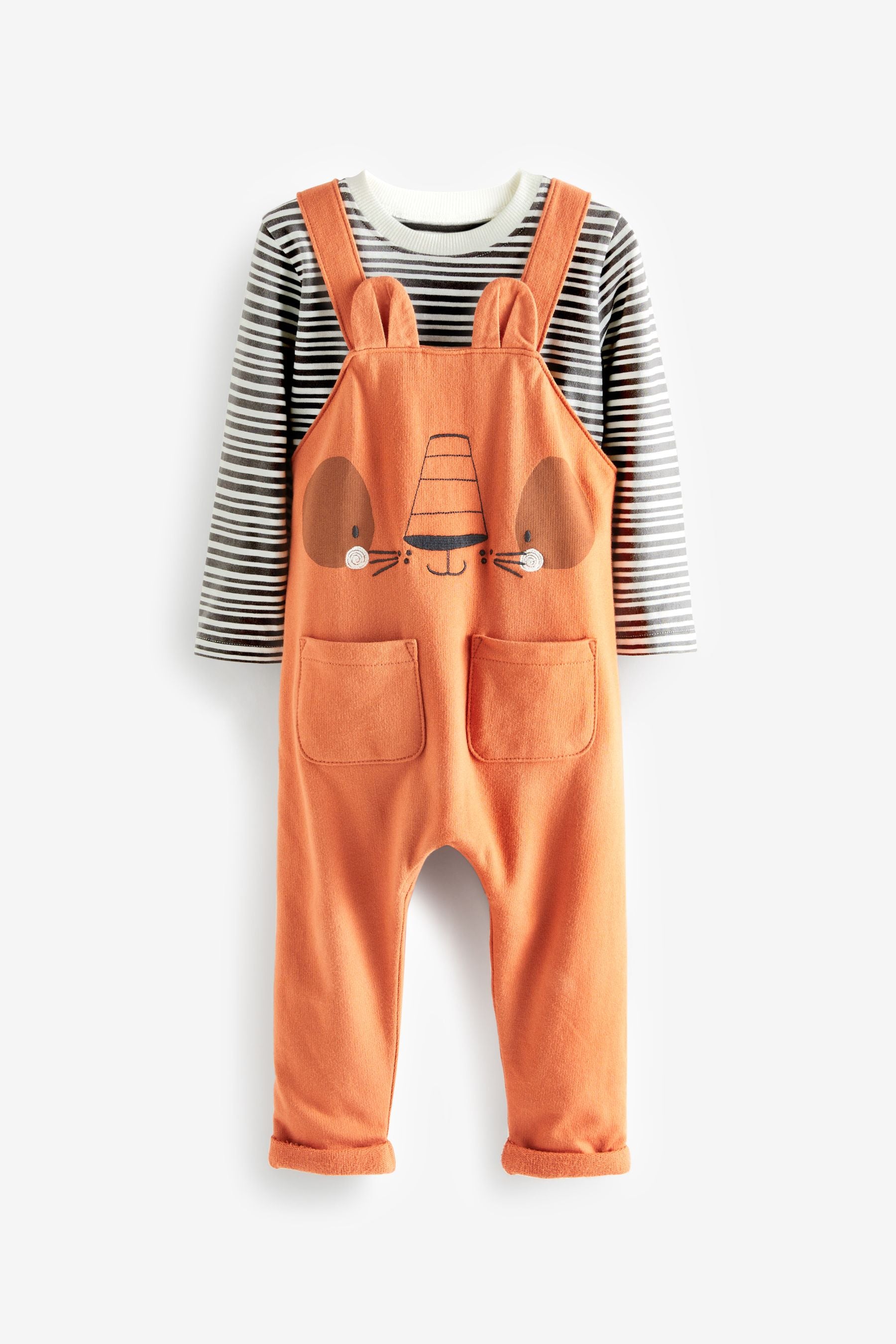 Brown Character Dungarees With 3D Ears And Long Sleeve T-Shirt Set (3mths-7yrs)