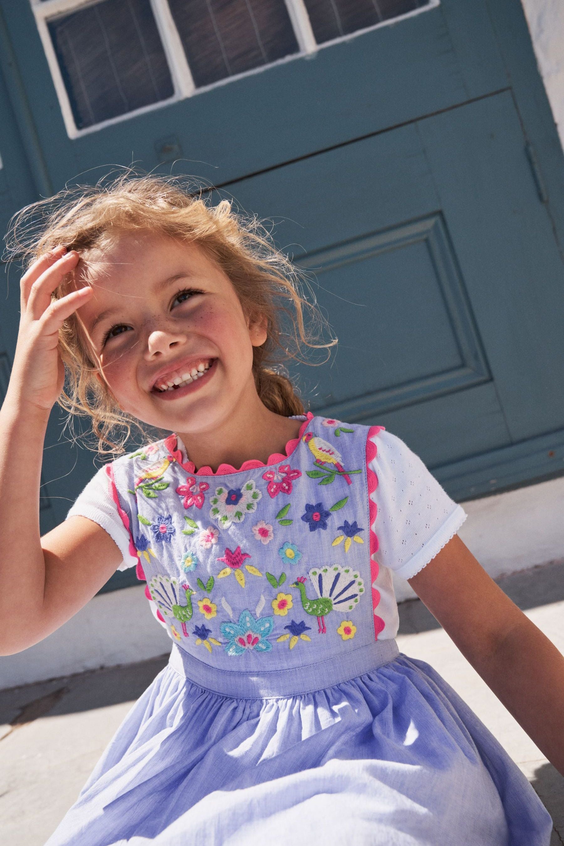 Blue Boden Blue Woven Pinafore Dress