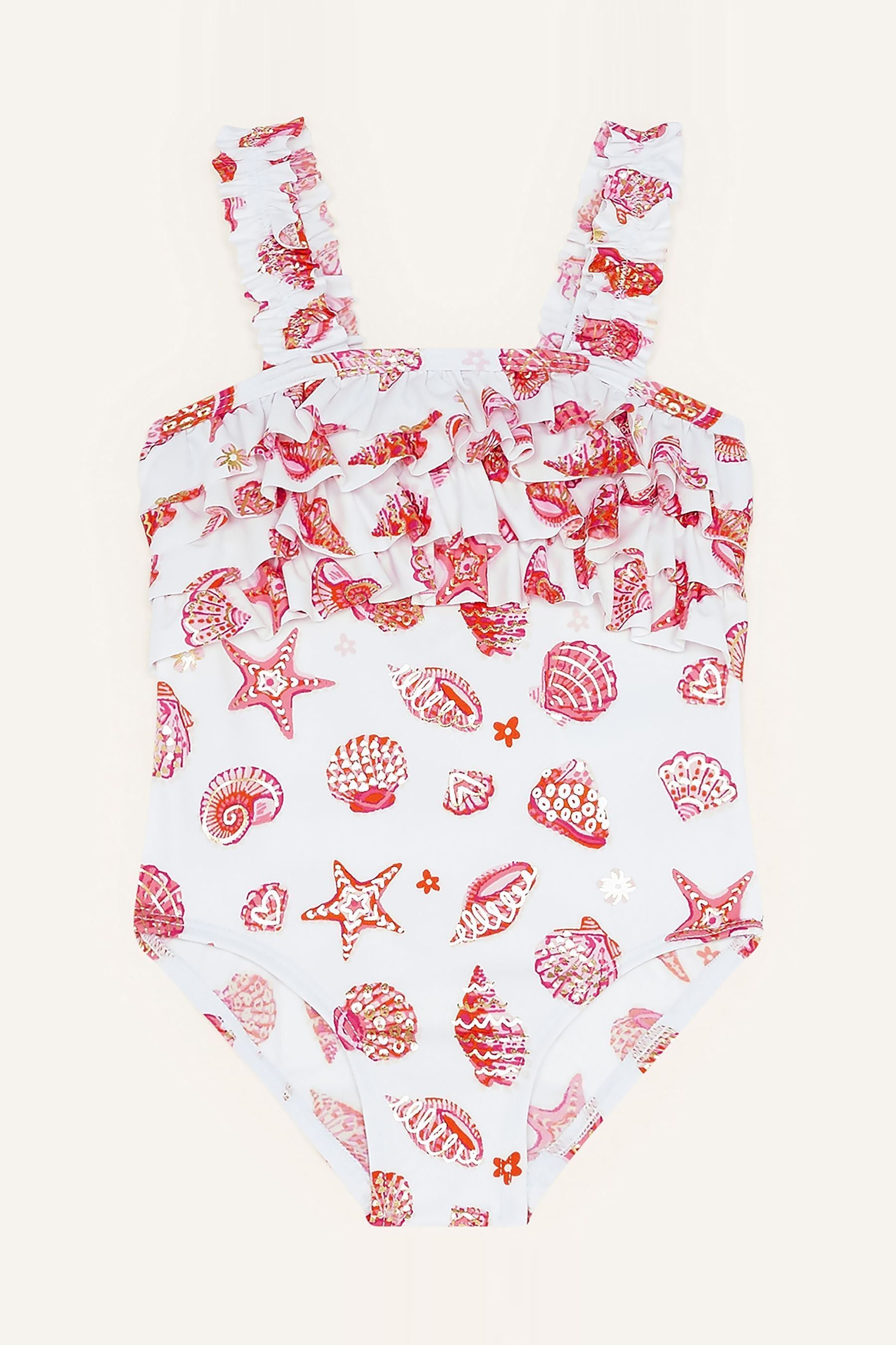 Monsoon Baby Orange Seashell Multi Ruffle Swimsuit