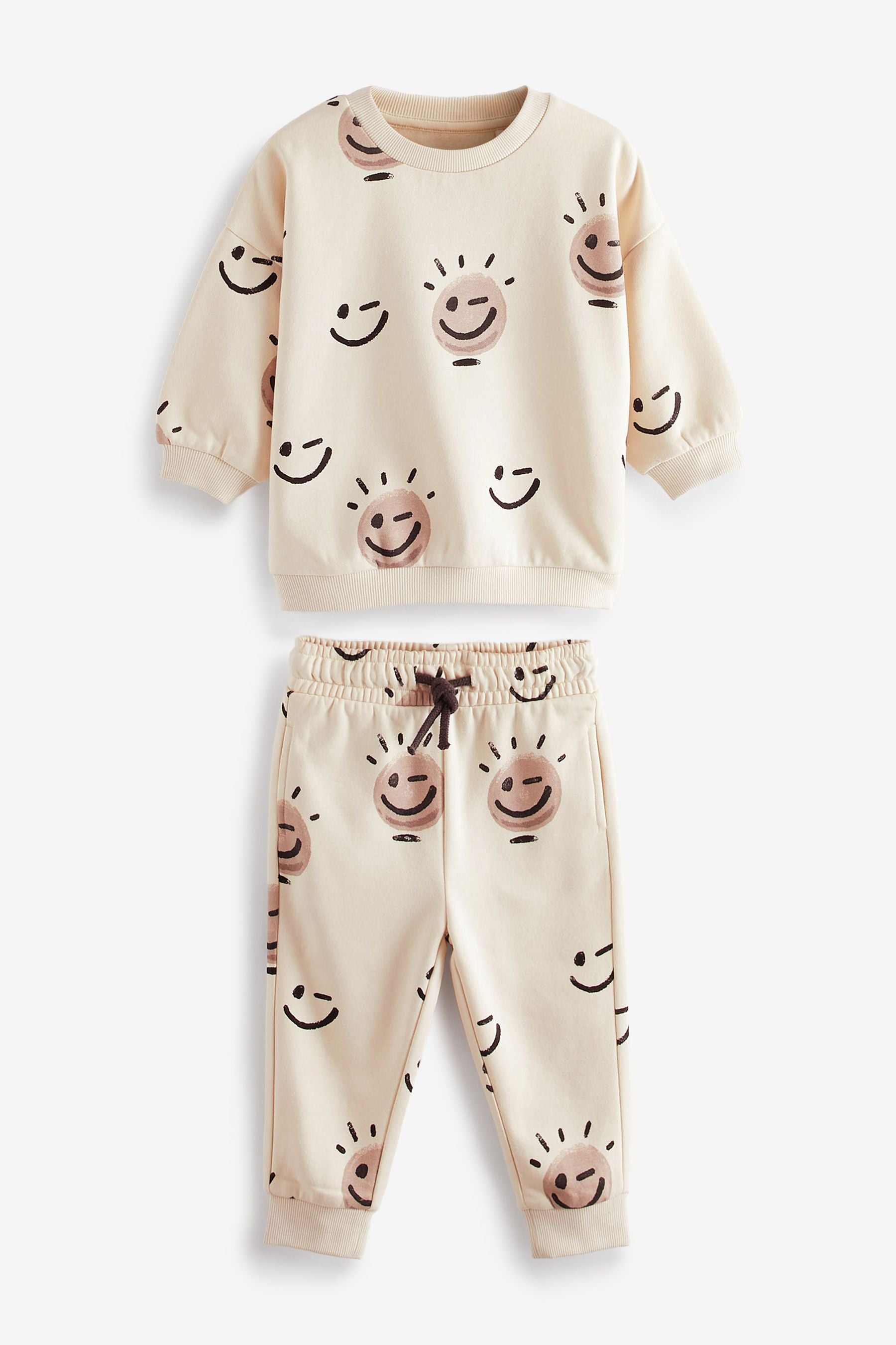 Cream Smile All-Over Print Jersey Sweatshirt And Joggers Set (3mths-7yrs)