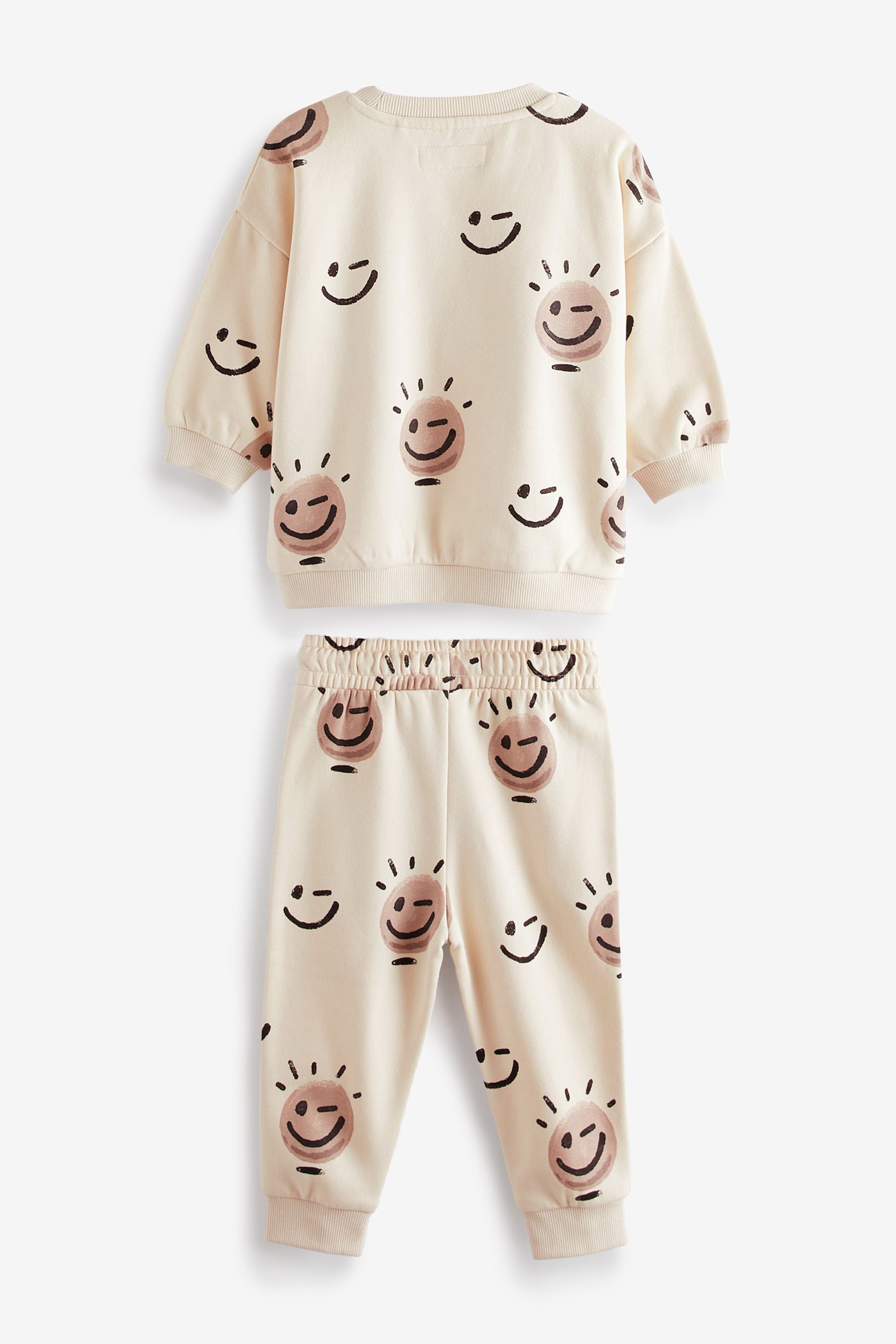 Cream Smile All-Over Print Jersey Sweatshirt And Joggers Set (3mths-7yrs)