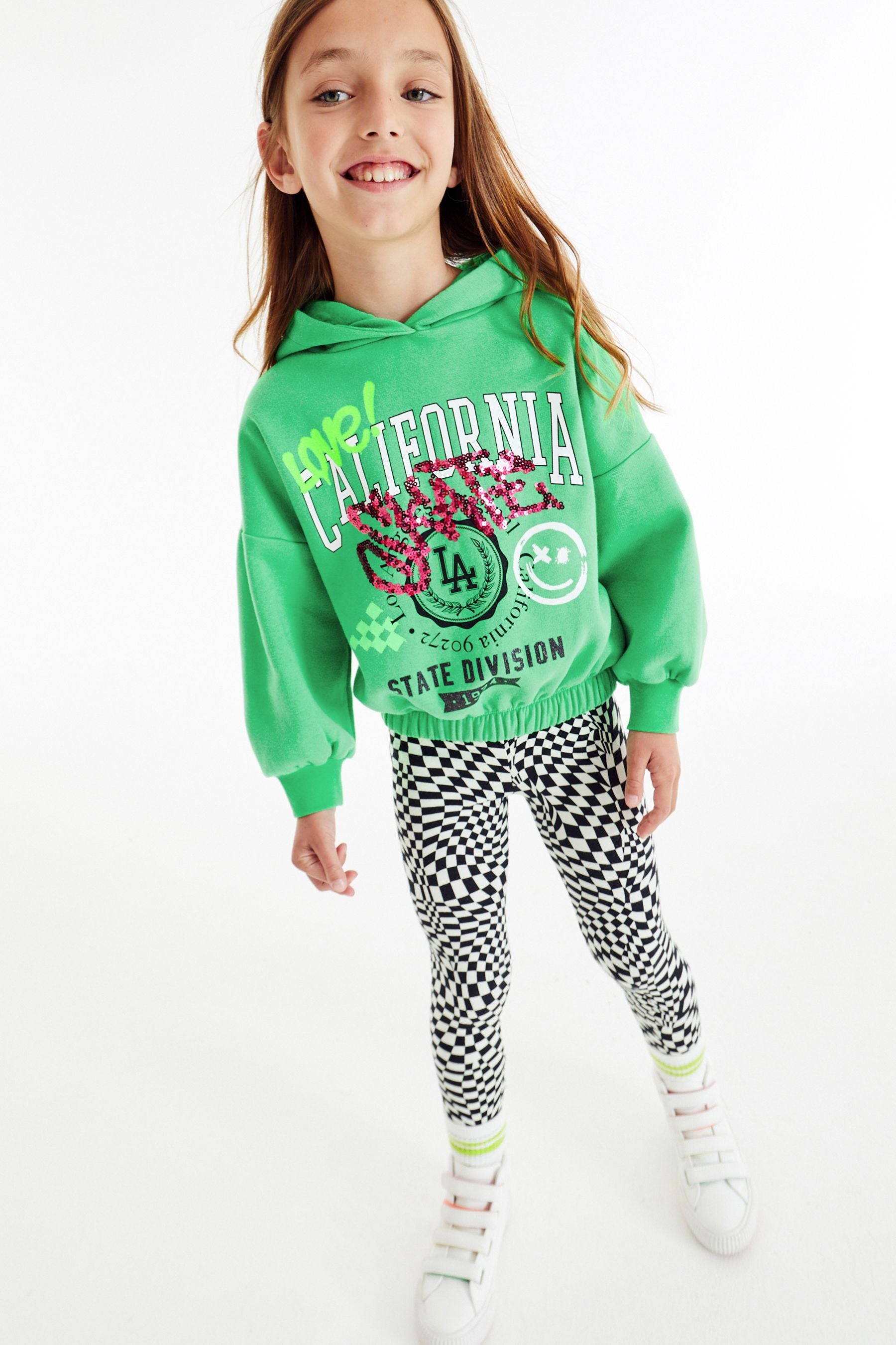 Green Skate Slogan/Illusion Print Hoodie & Leggings Set (3-16yrs)