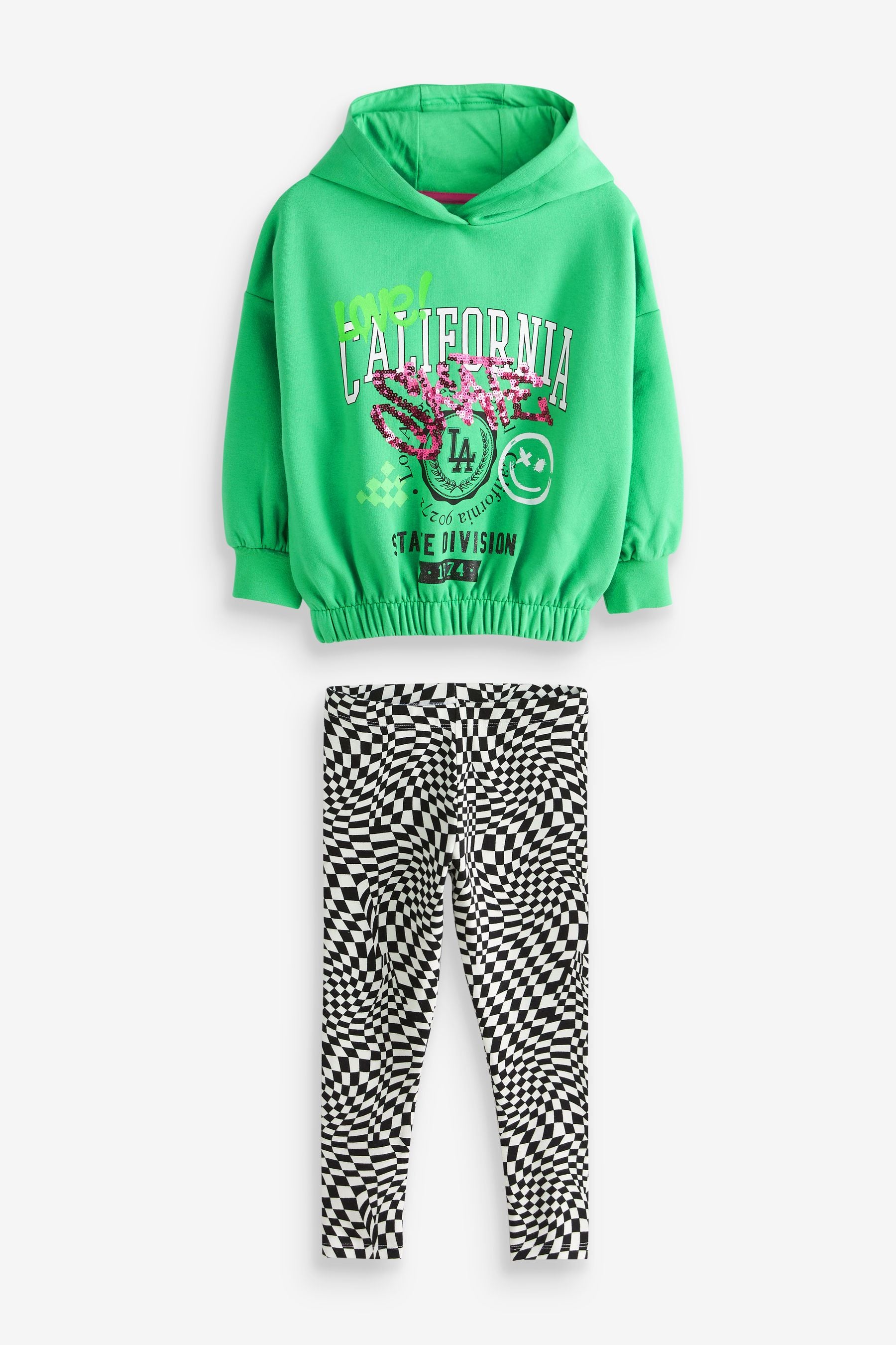 Green Skate Slogan/Illusion Print Hoodie & Leggings Set (3-16yrs)