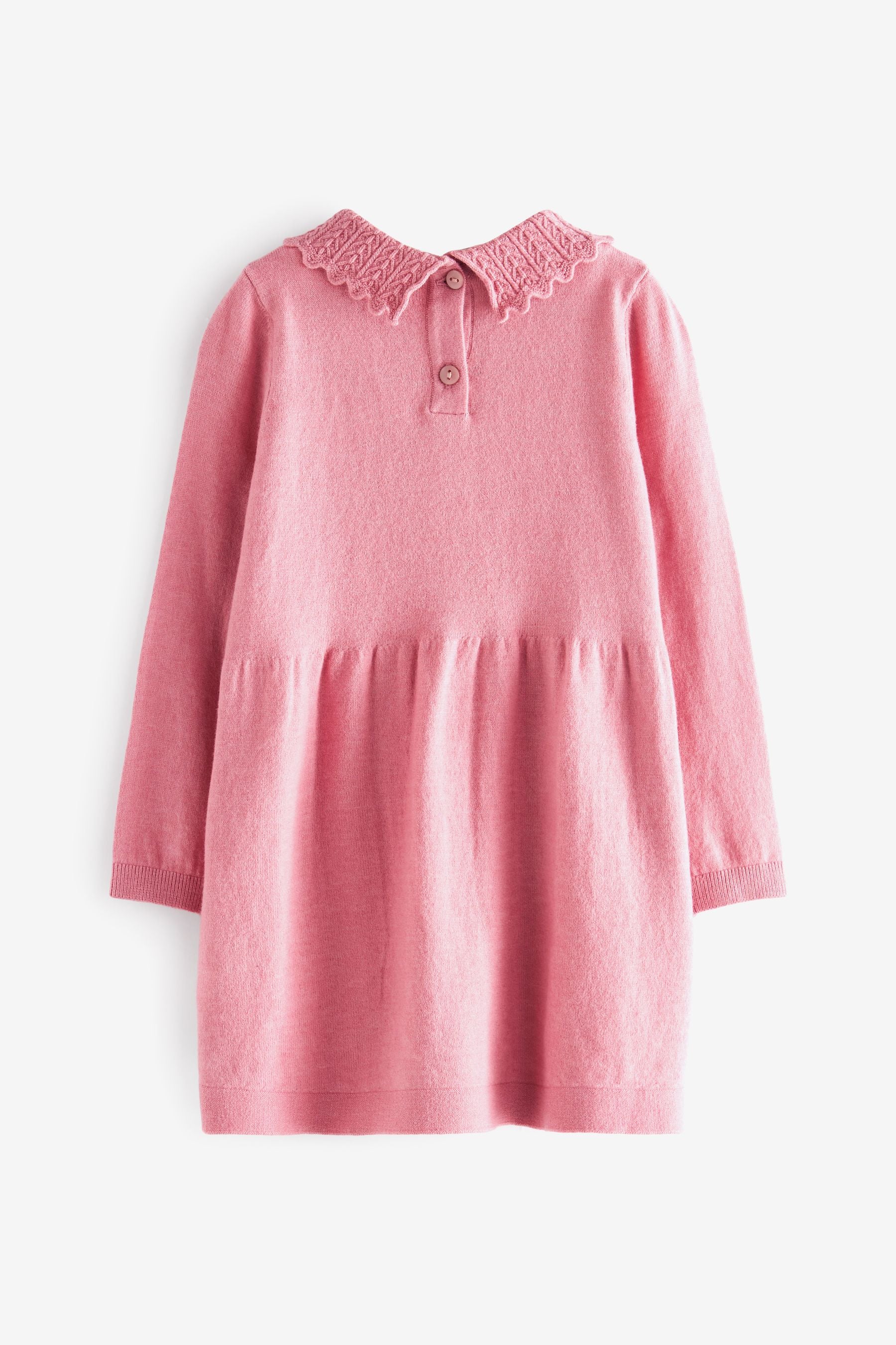 Pink Knitted Long Sleeve Dress With Collar Detail (3mths-7yrs)