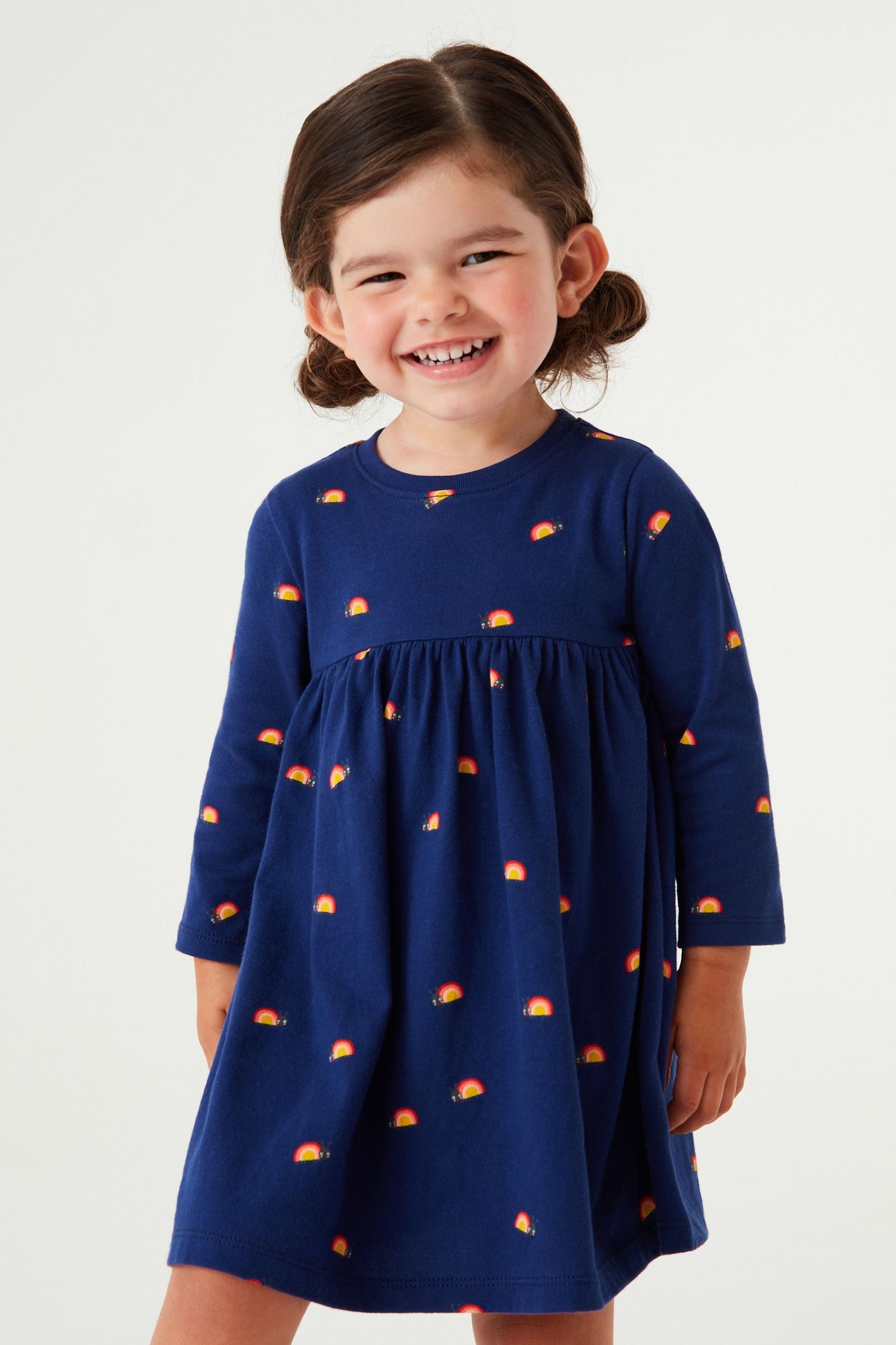 Navy Blue Ladybird Character Long Sleeve Jersey Dress (3mths-7yrs)