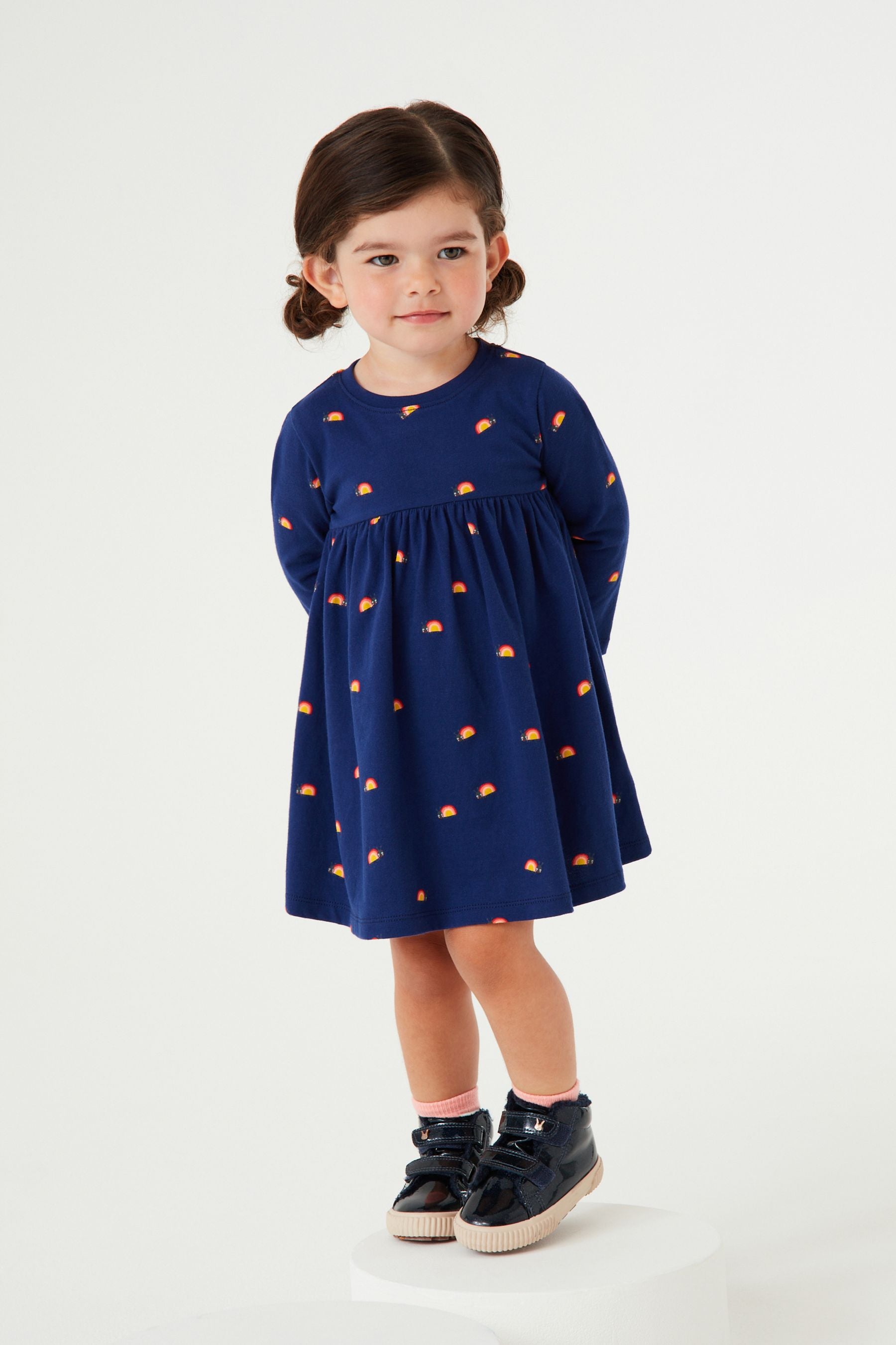 Navy Blue Ladybird Character Long Sleeve Jersey Dress (3mths-7yrs)