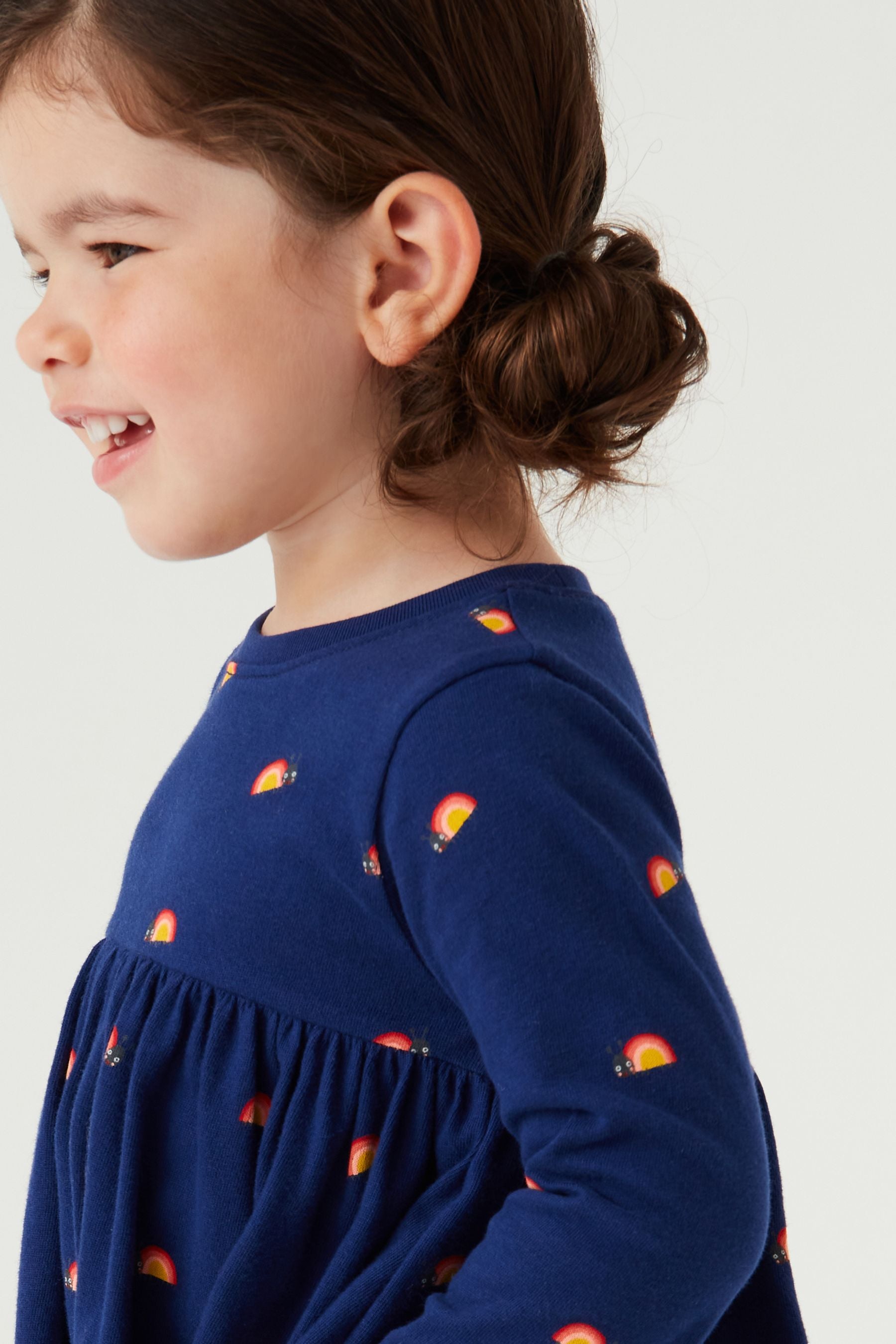 Navy Blue Ladybird Character Long Sleeve Jersey Dress (3mths-7yrs)