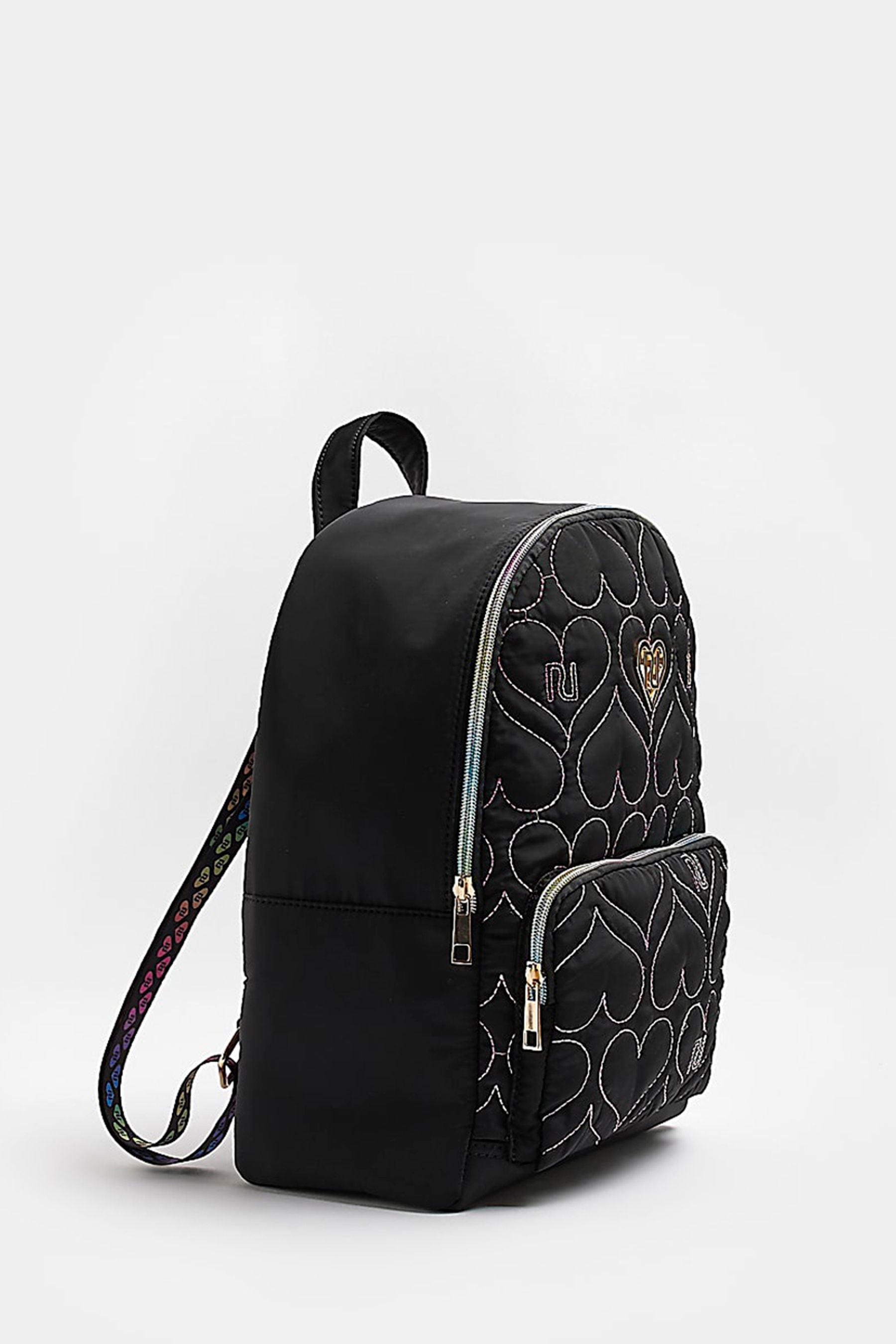 River Island Heart Black Puff Nylon Bag