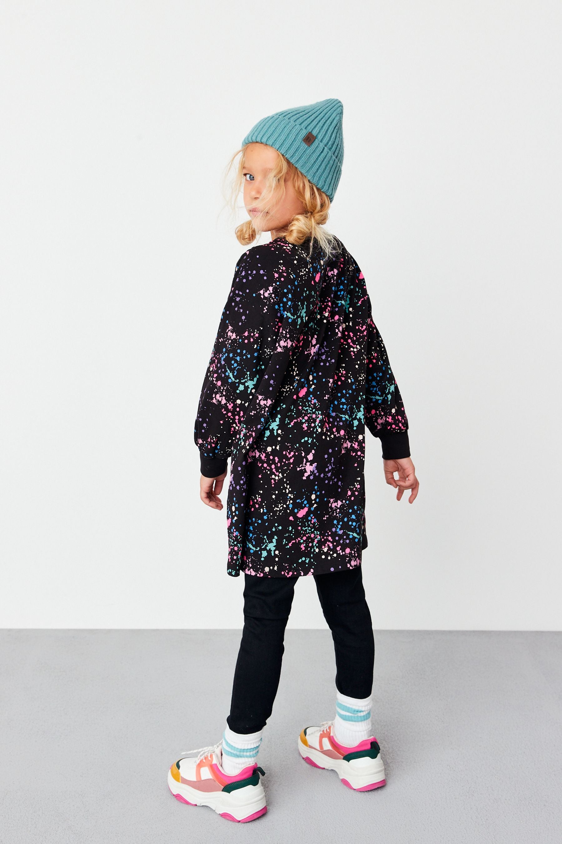 Black Splat Long Sleeve Jersey Dress (3-16yrs)