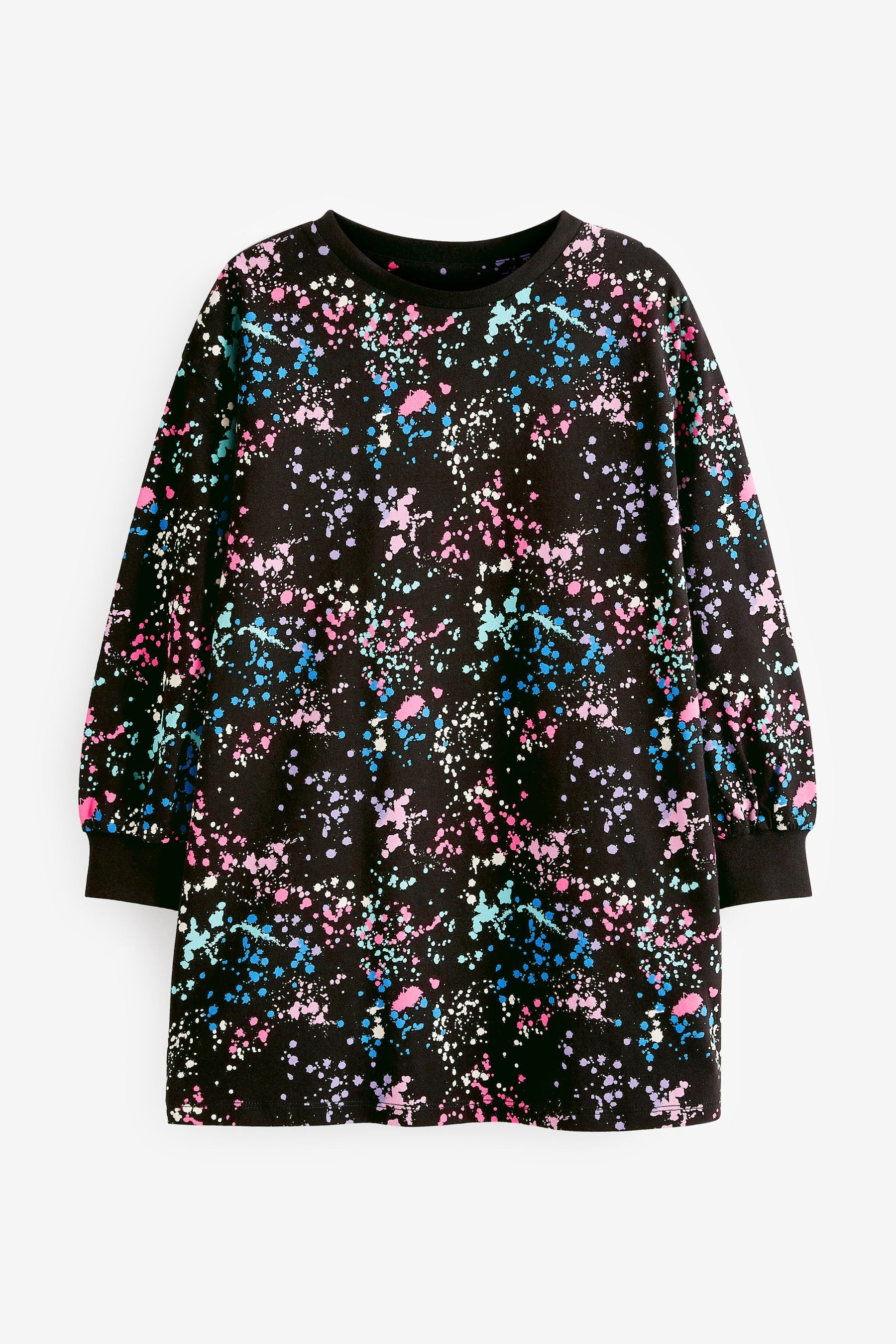 Black Splat Long Sleeve Jersey Dress (3-16yrs)