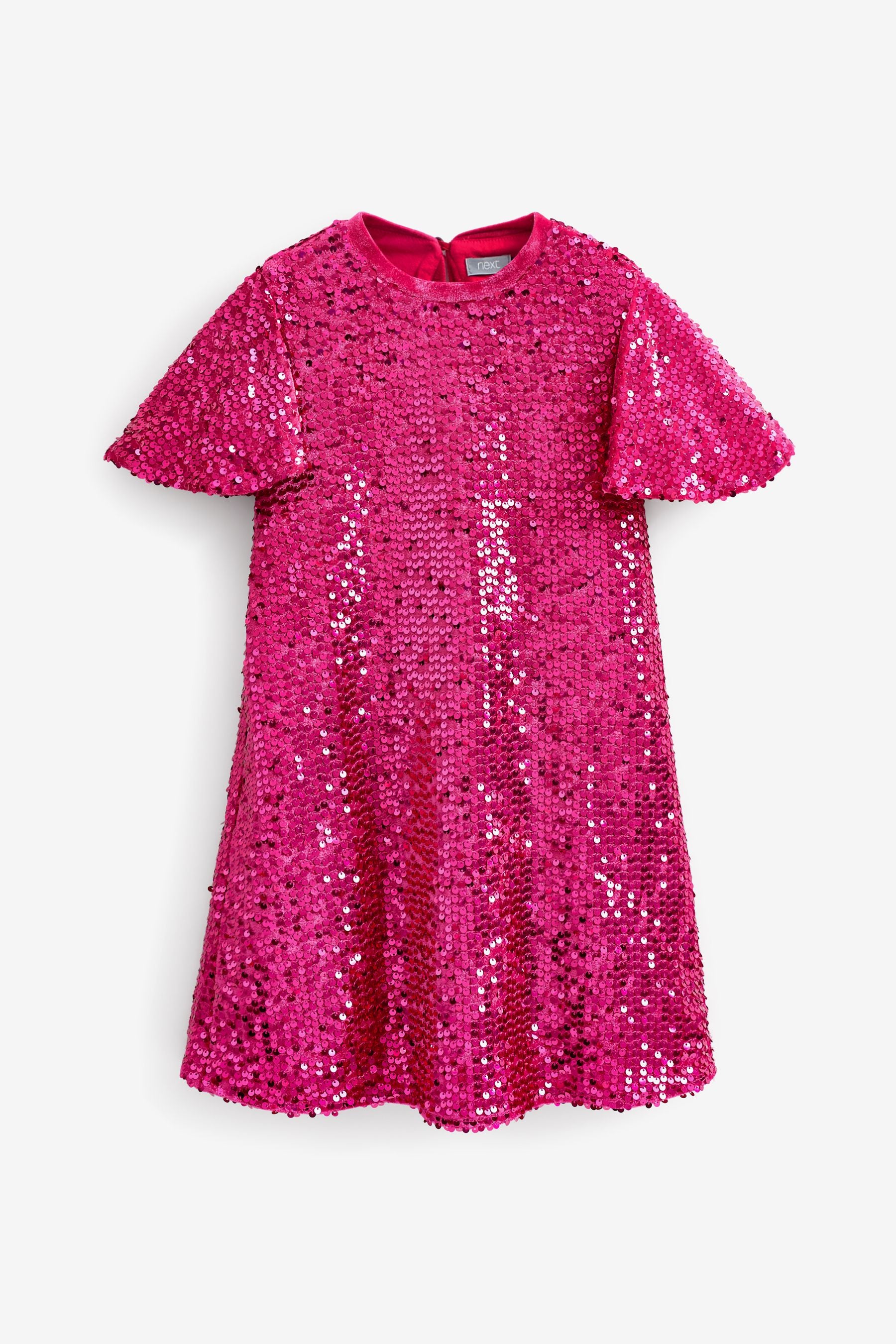 Pink Next Velour Sequin Sparkle Party Dress (3-16yrs)