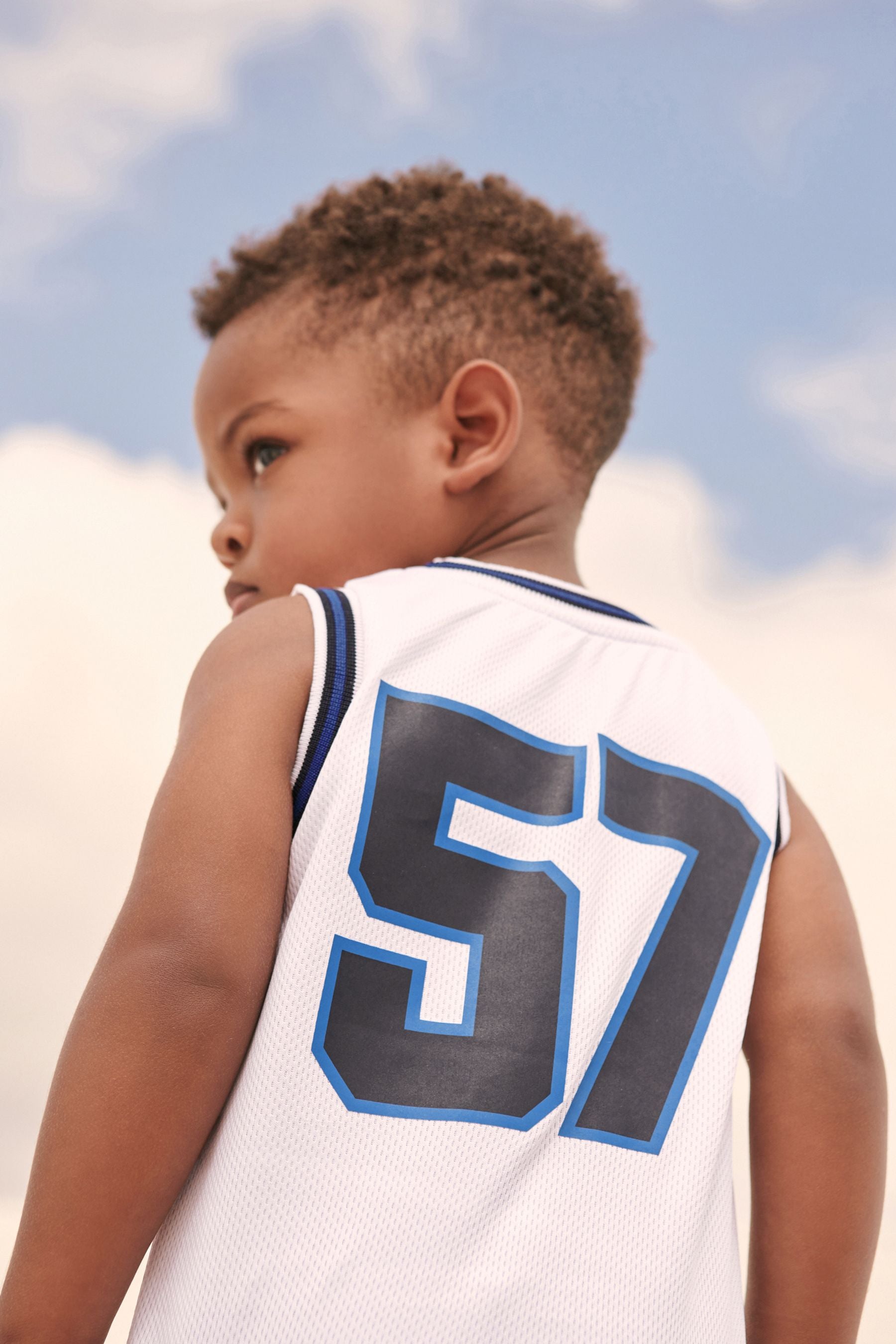 White/Blue Basketball Vest And Shorts Set (3mths-7yrs)