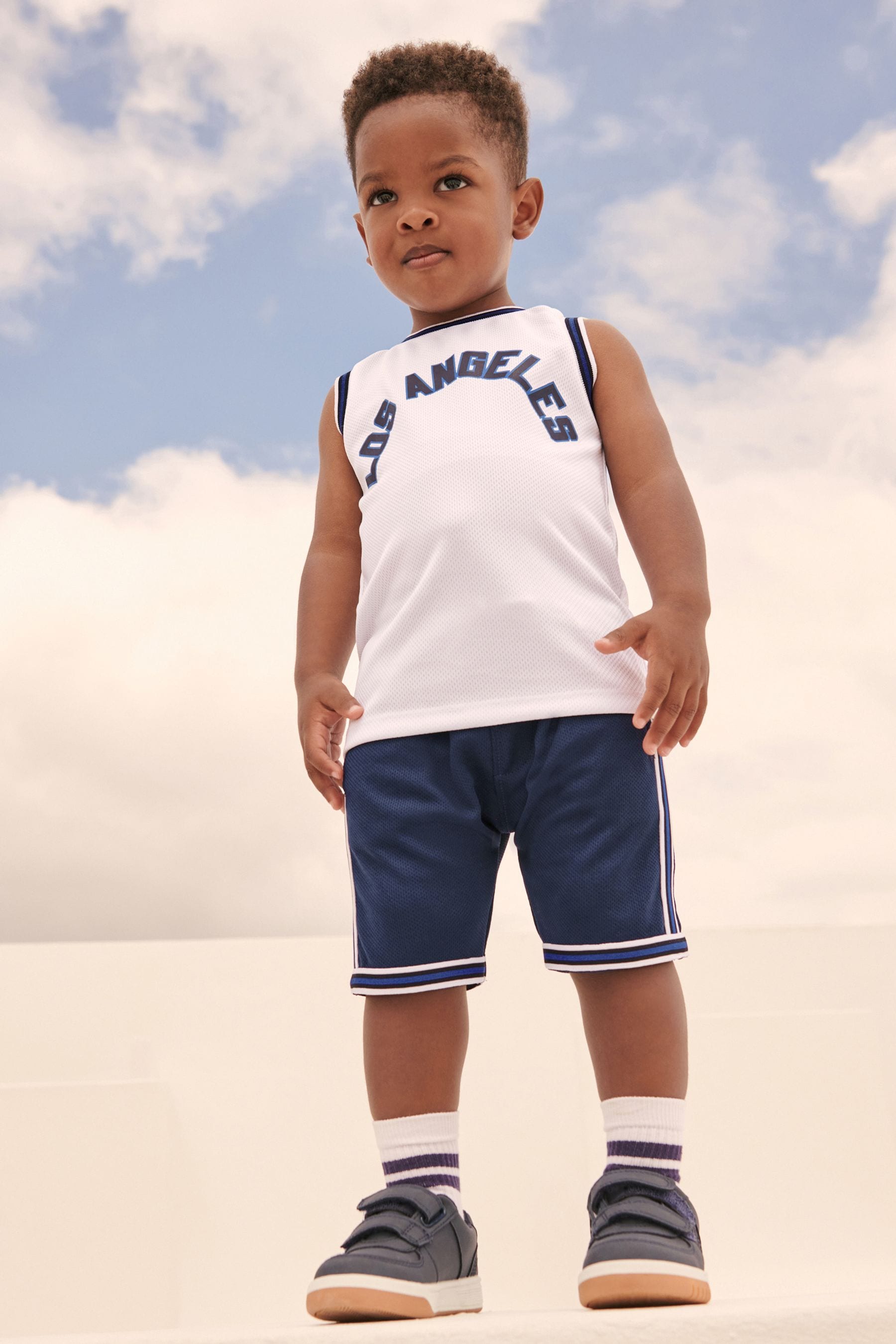 White/Blue Basketball Vest And Shorts Set (3mths-7yrs)