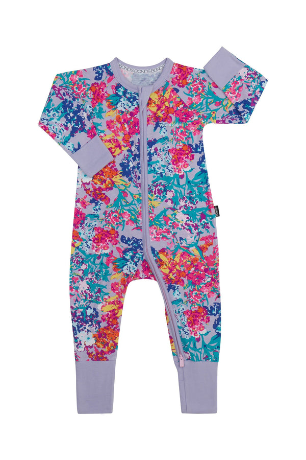 Black Bonds Lilac Floral Print Zip Sleepsuit