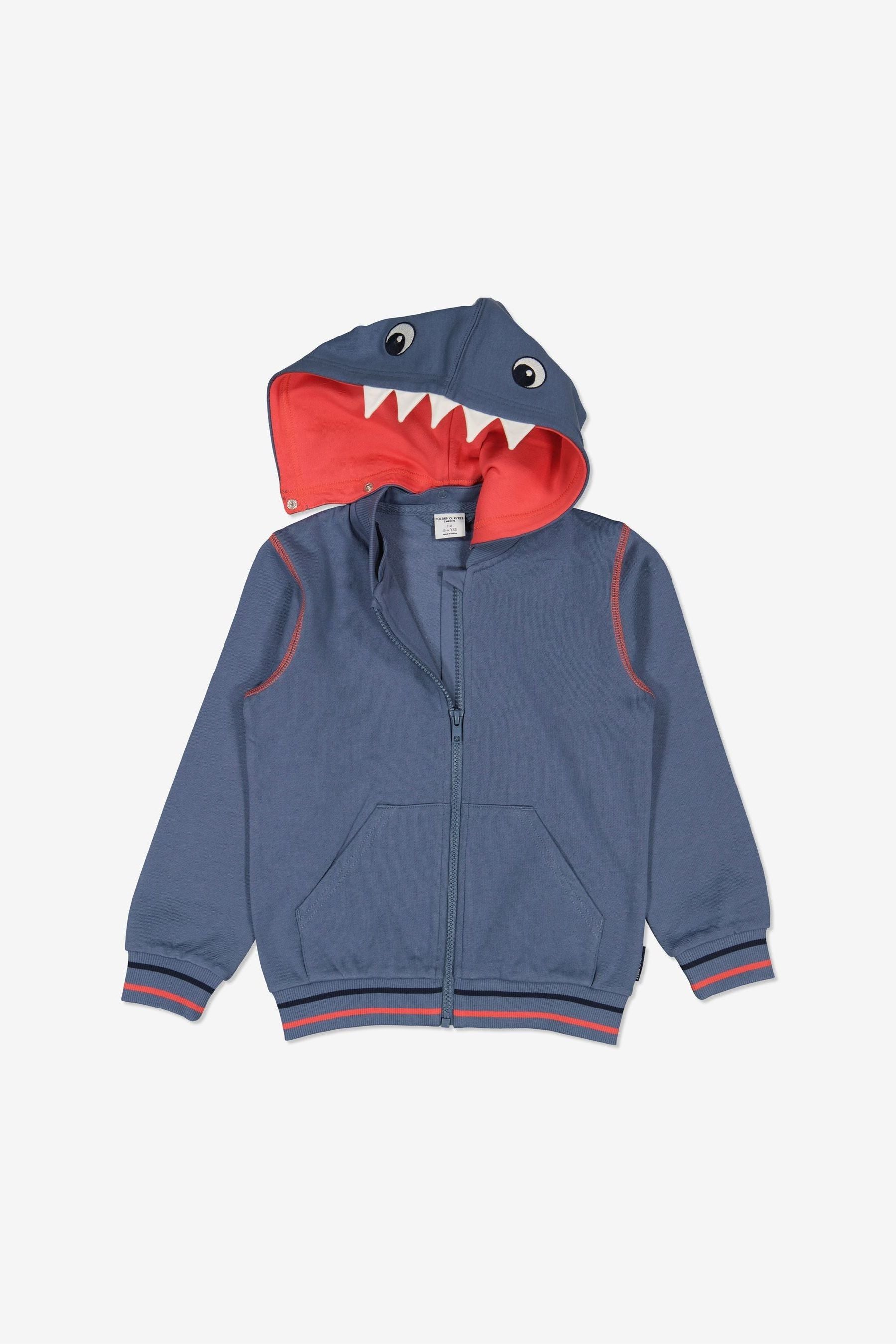 Polarn O. Pyret Blue Organic Cotton Shark Hoodie