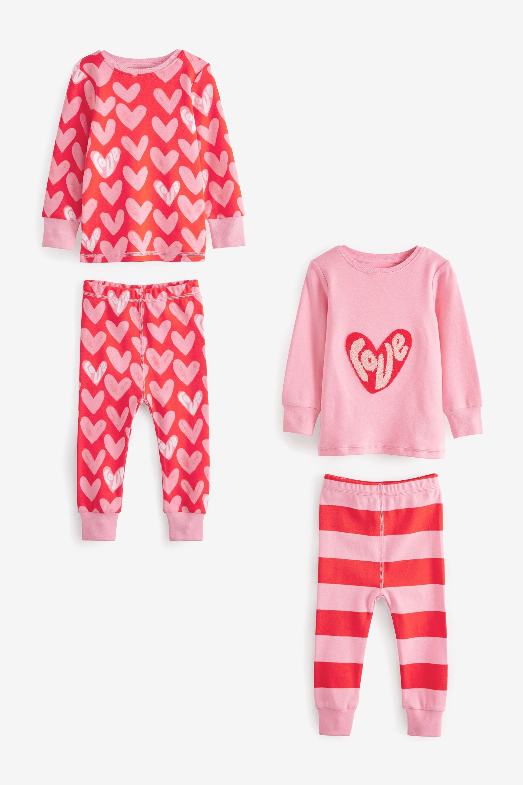 Red/Pink Heart 2 Pack Pyjamas (9mths-8yrs)