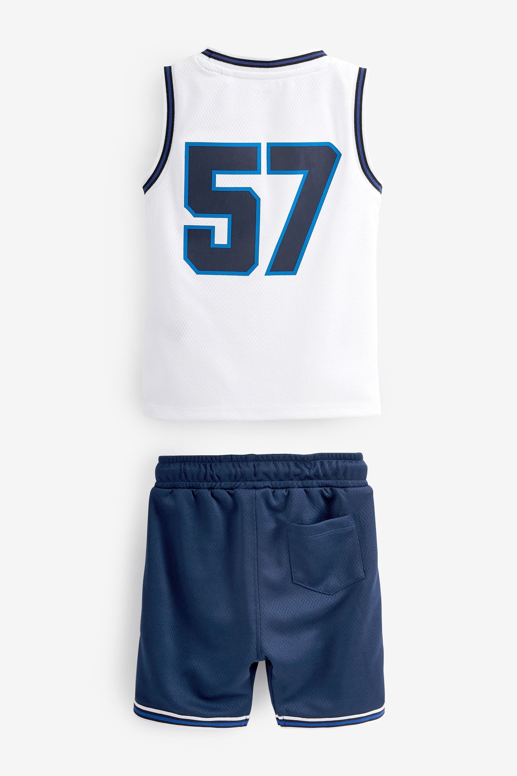 White/Blue Basketball Vest And Shorts Set (3mths-7yrs)