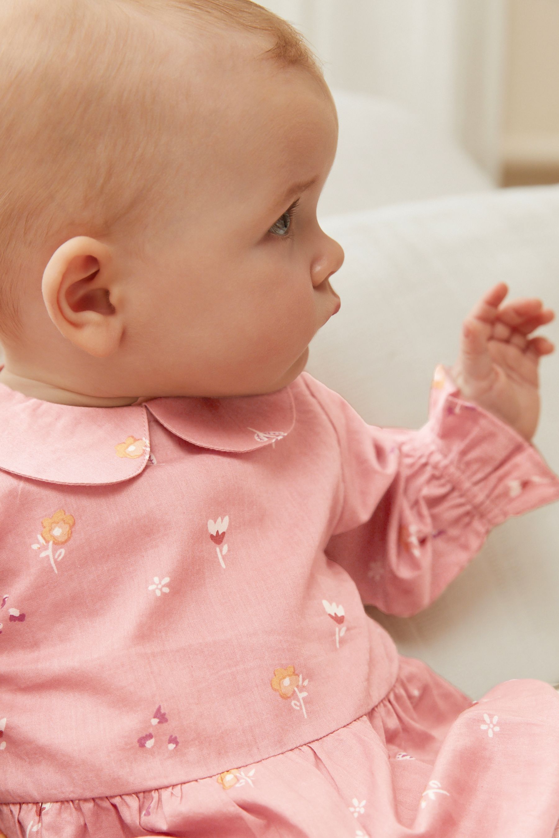 Pink Floral Romper and Tights Set with Collar