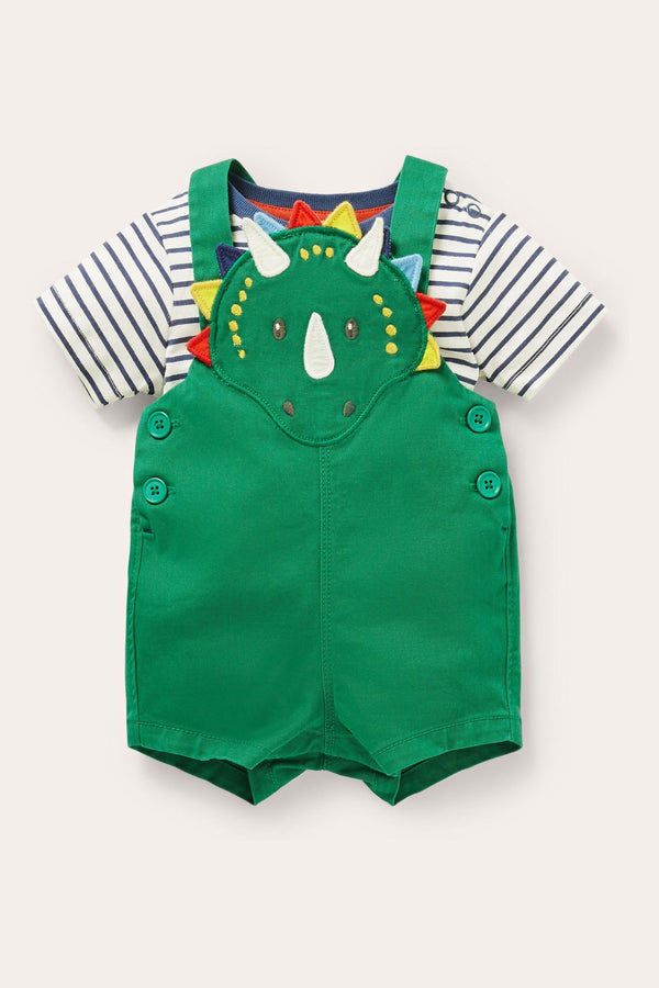 Boden Green Dinosaur Dungaree Set