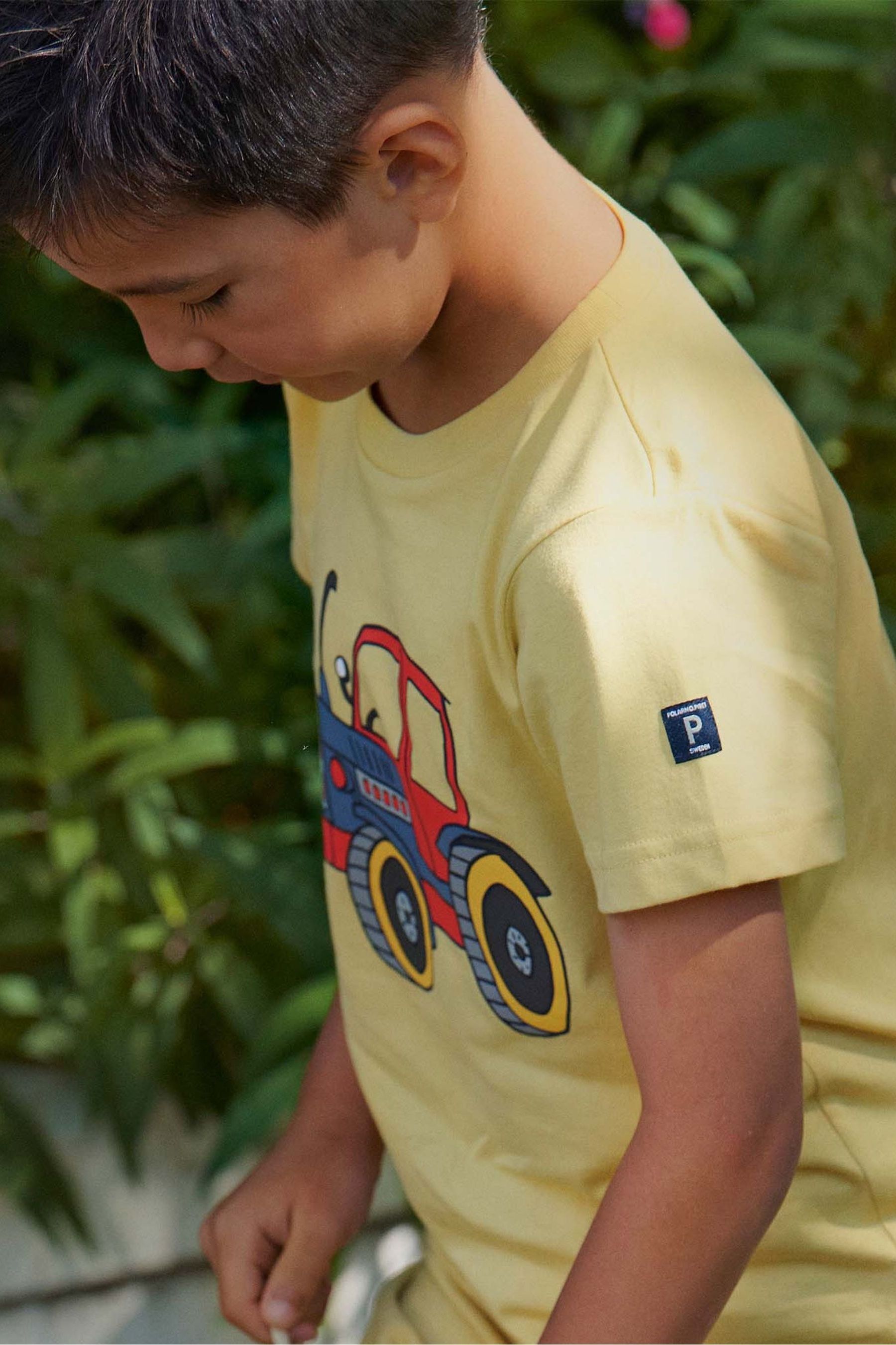 Polarn O. Pyret Yellow Organic Cotton Tractor Print T-Shirt