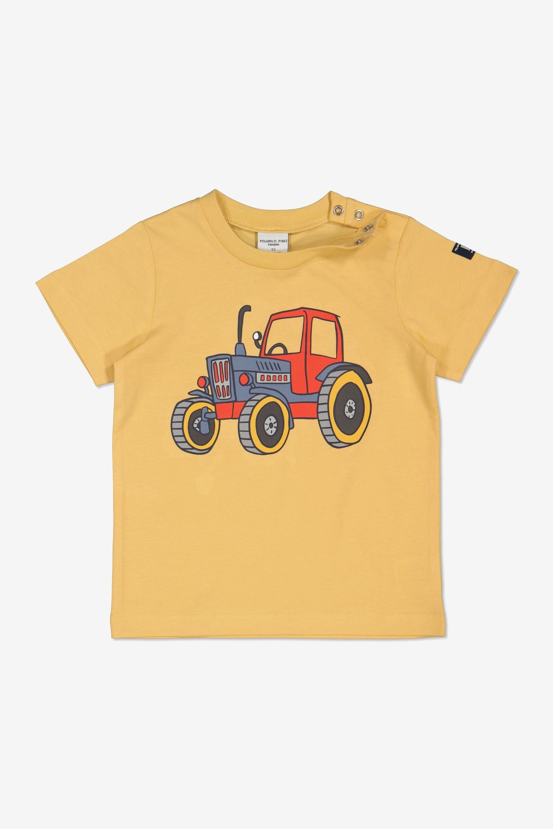 Polarn O. Pyret Yellow Organic Cotton Tractor Print T-Shirt