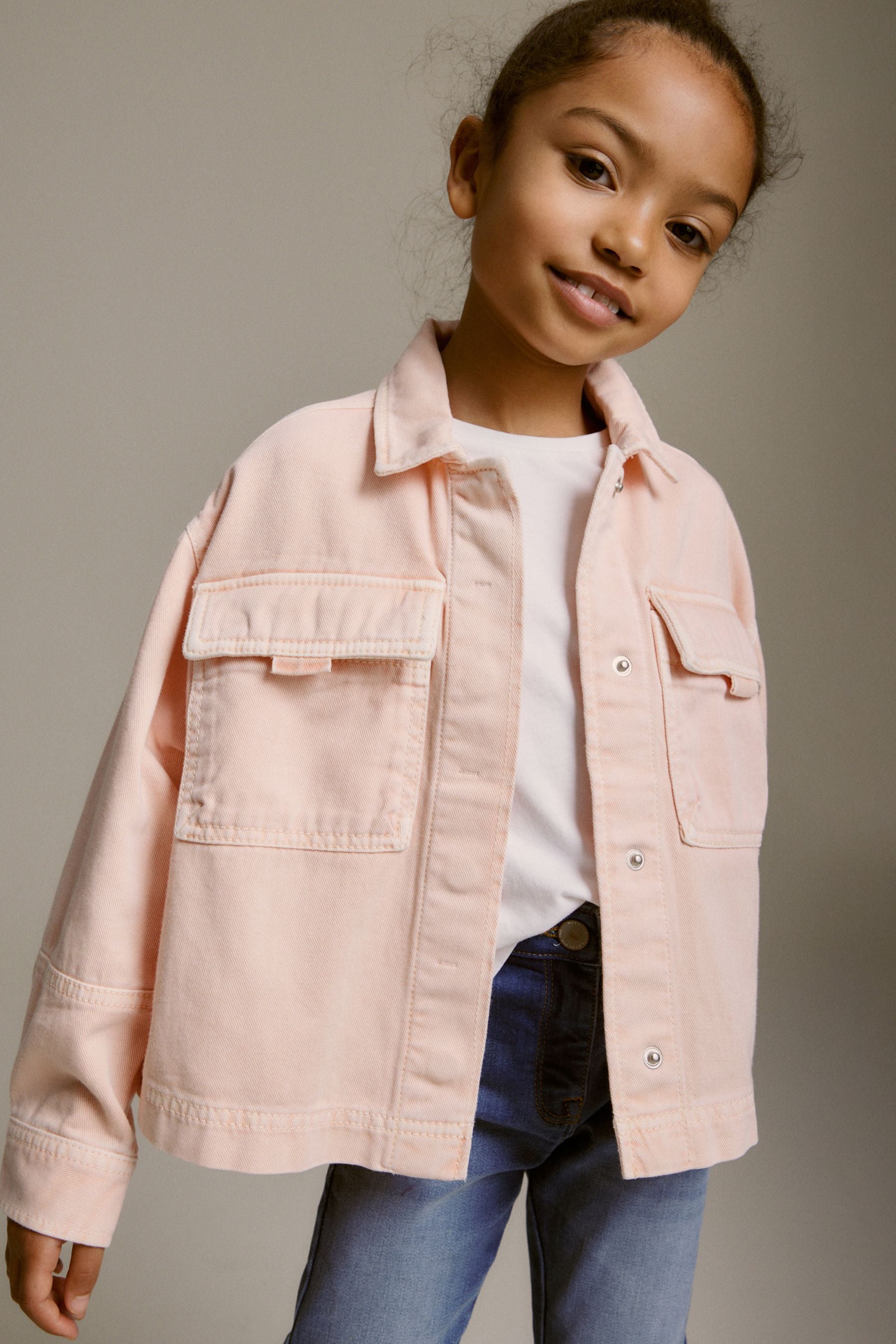 Peach Pink Crop Cotton Shacket (3-16yrs)