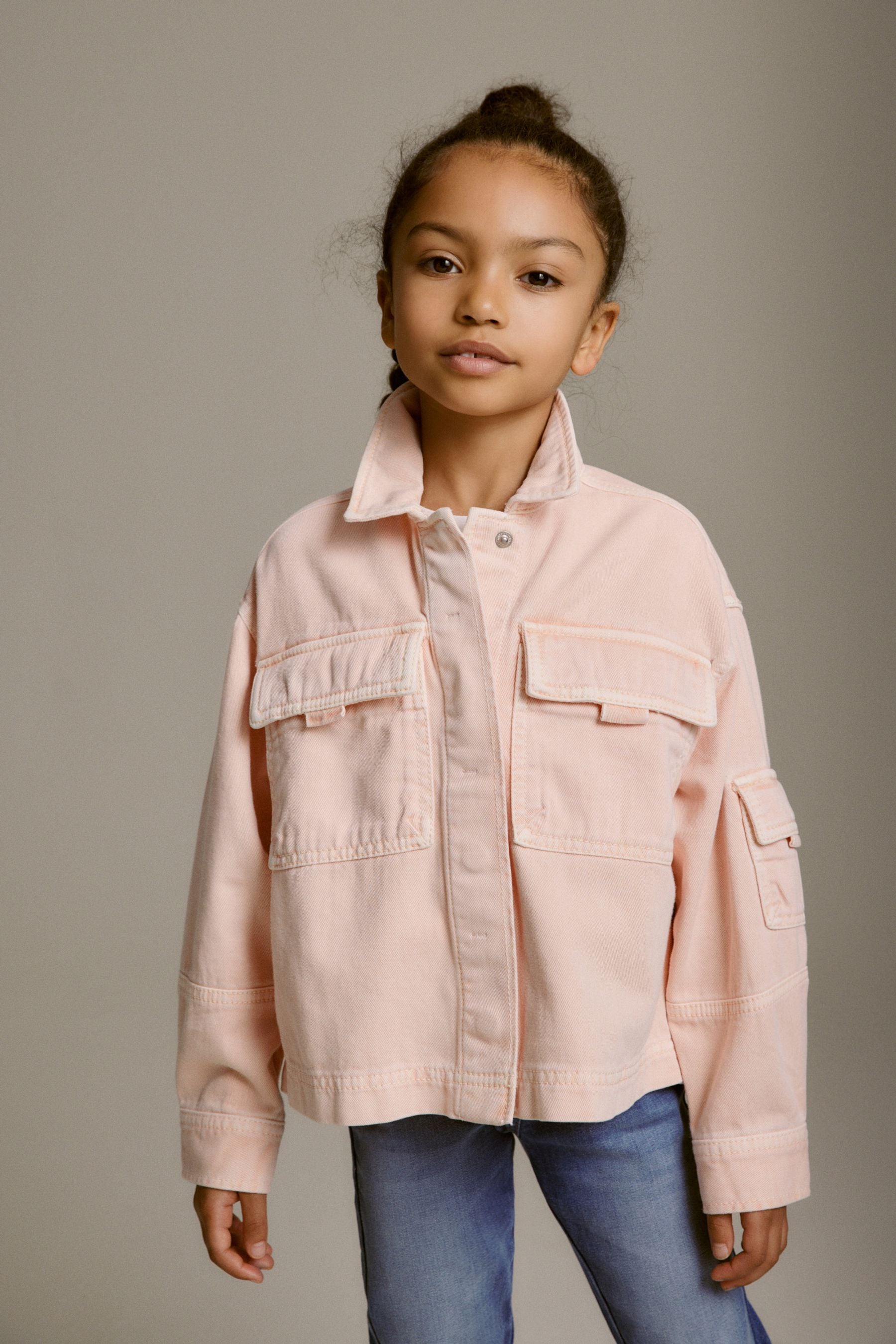 Peach Pink Crop Cotton Shacket (3-16yrs)