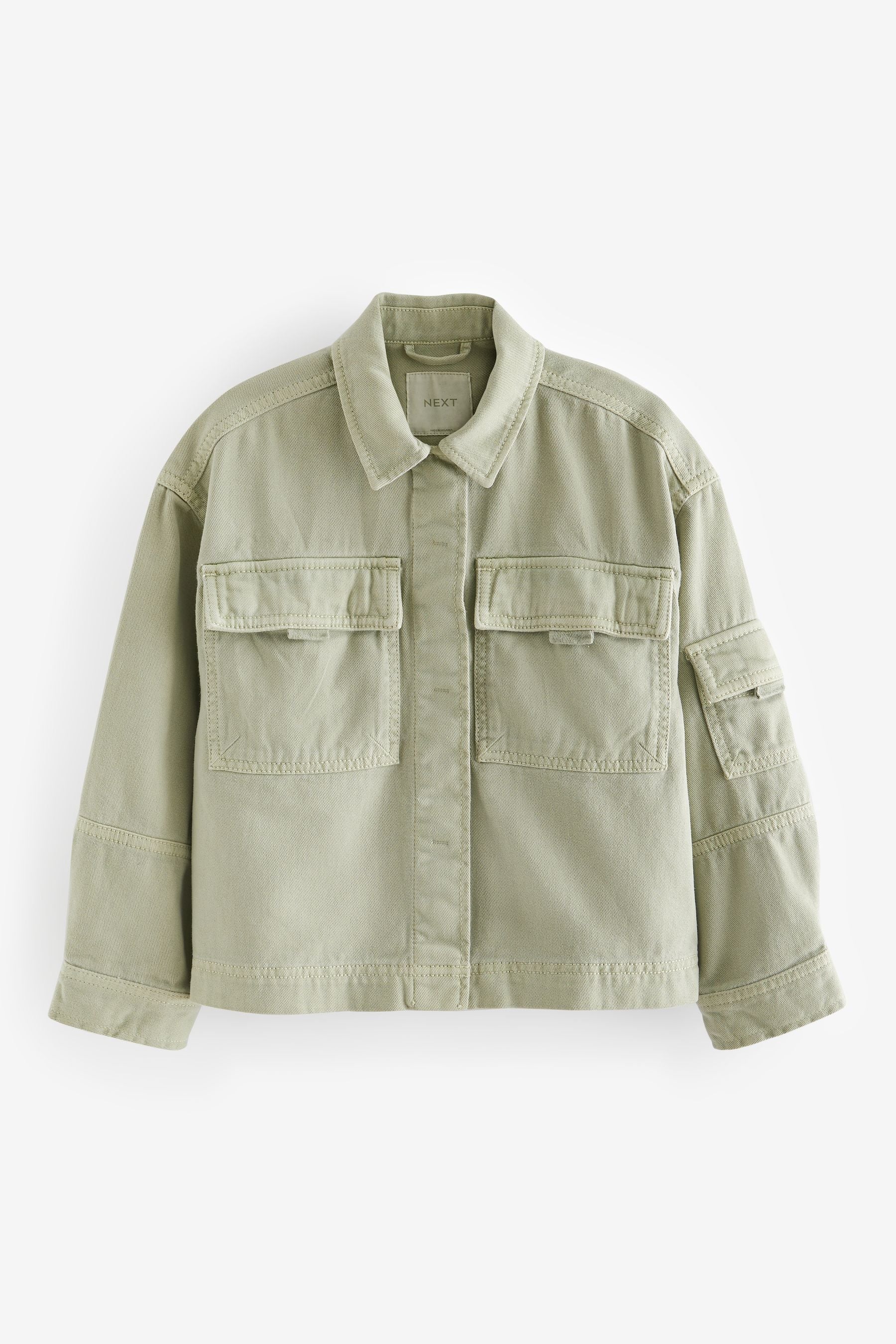 Khaki/Green Crop Cotton Shacket (3-16yrs)