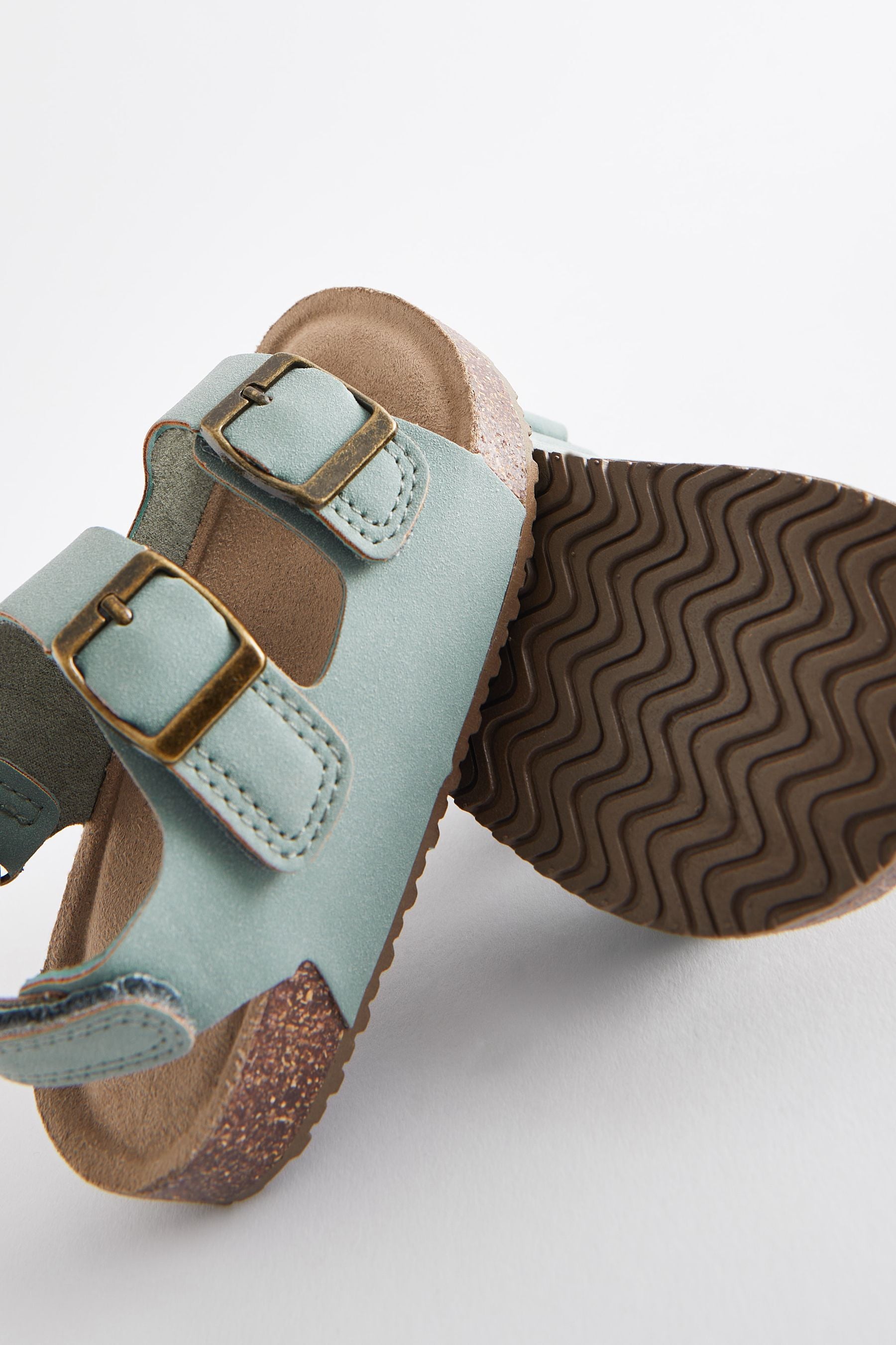 Mint Green Double Buckle Cushioned Footbed Sandals