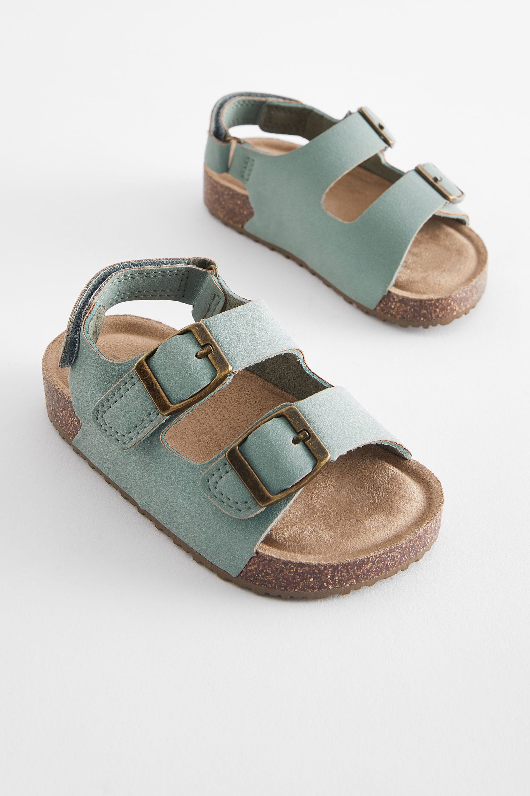 Mint Green Double Buckle Cushioned Footbed Sandals