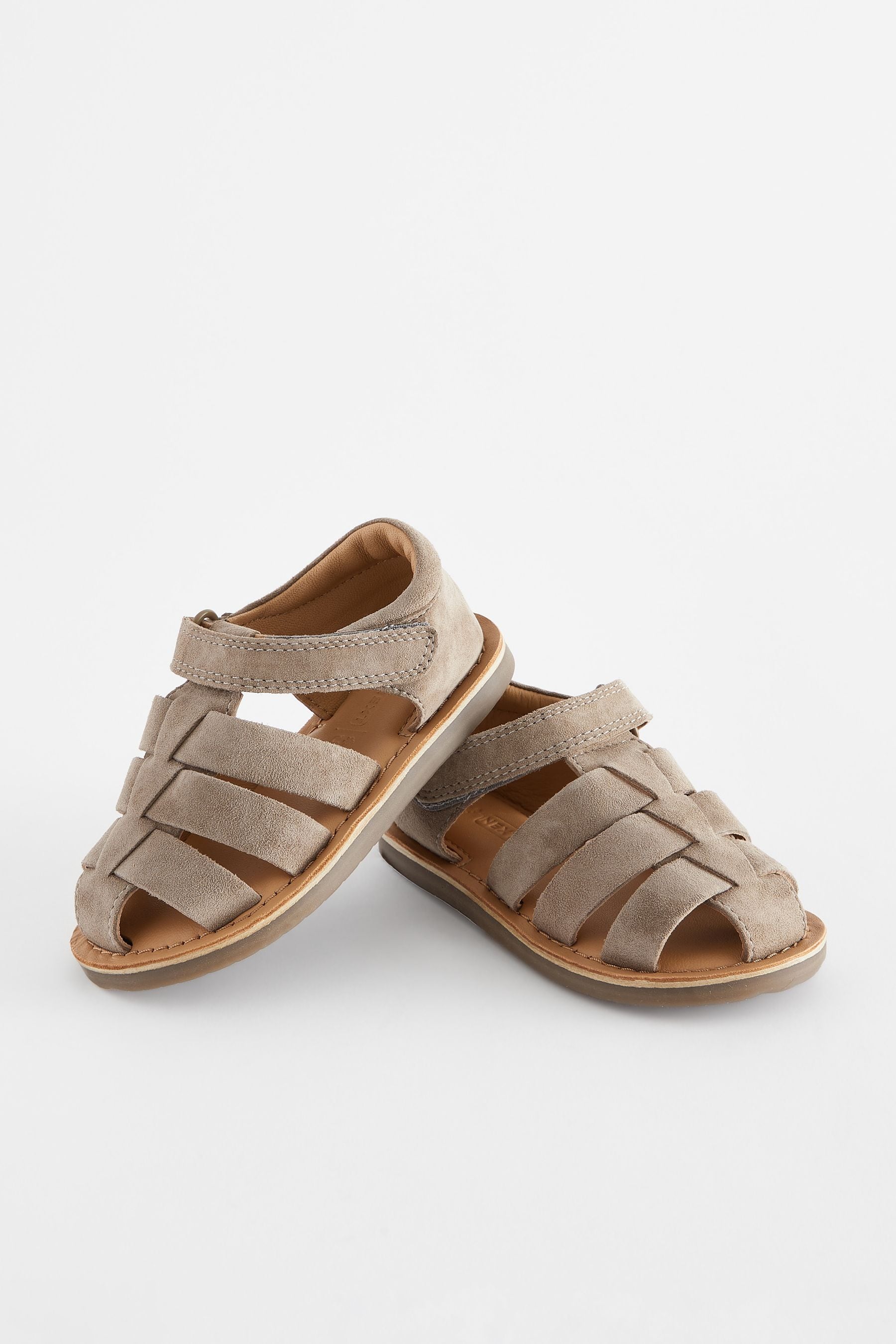 Grey Leather Closed Toe Touch Fastening Sandals