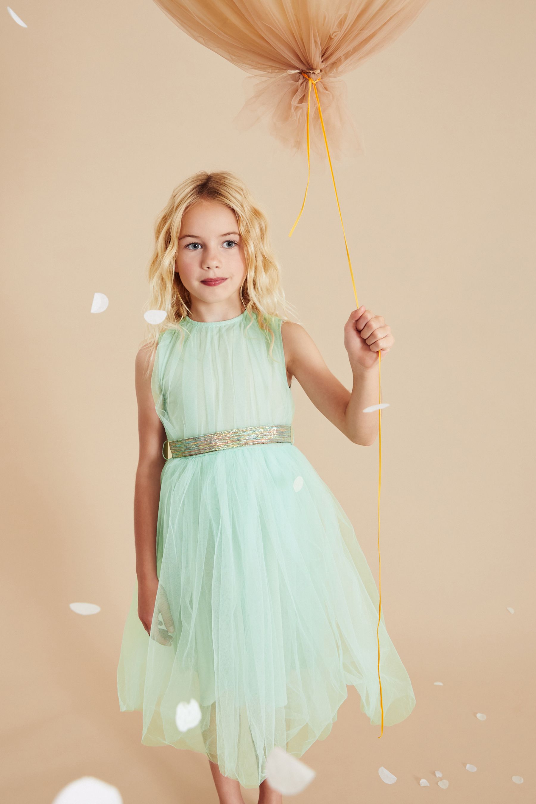 Mint Green Mesh Tie Back Party Dress (3-16yrs)