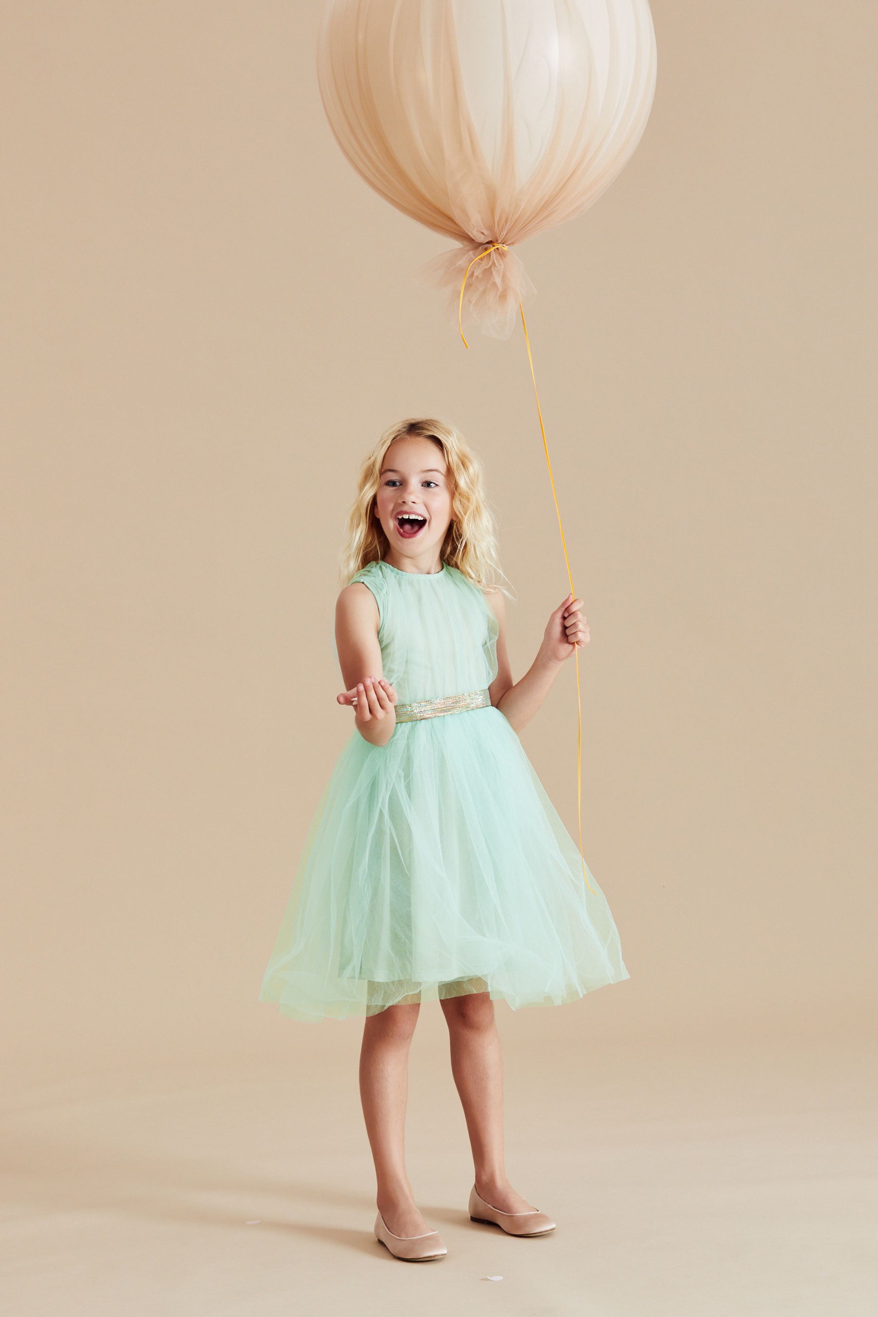 Mint Green Mesh Tie Back Party Dress (3-16yrs)