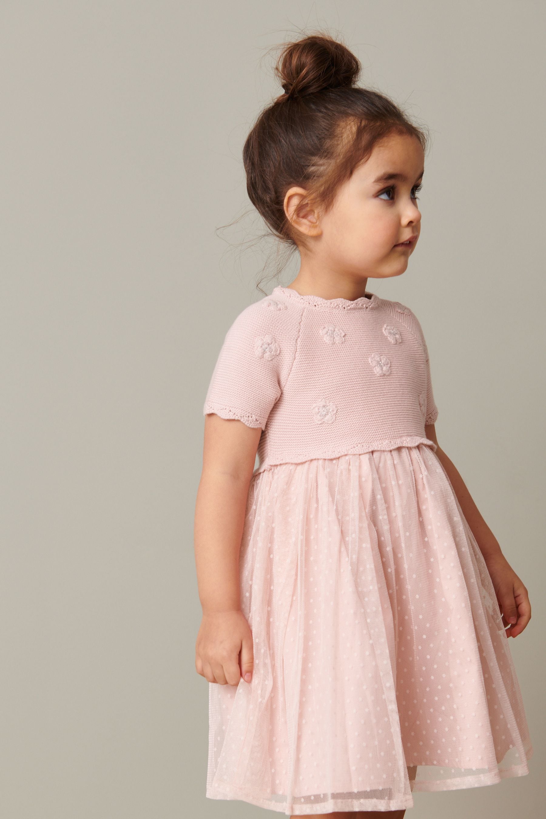 Pink Sparkle Jumper Dress With Woven Skirt (3mths-7yrs)