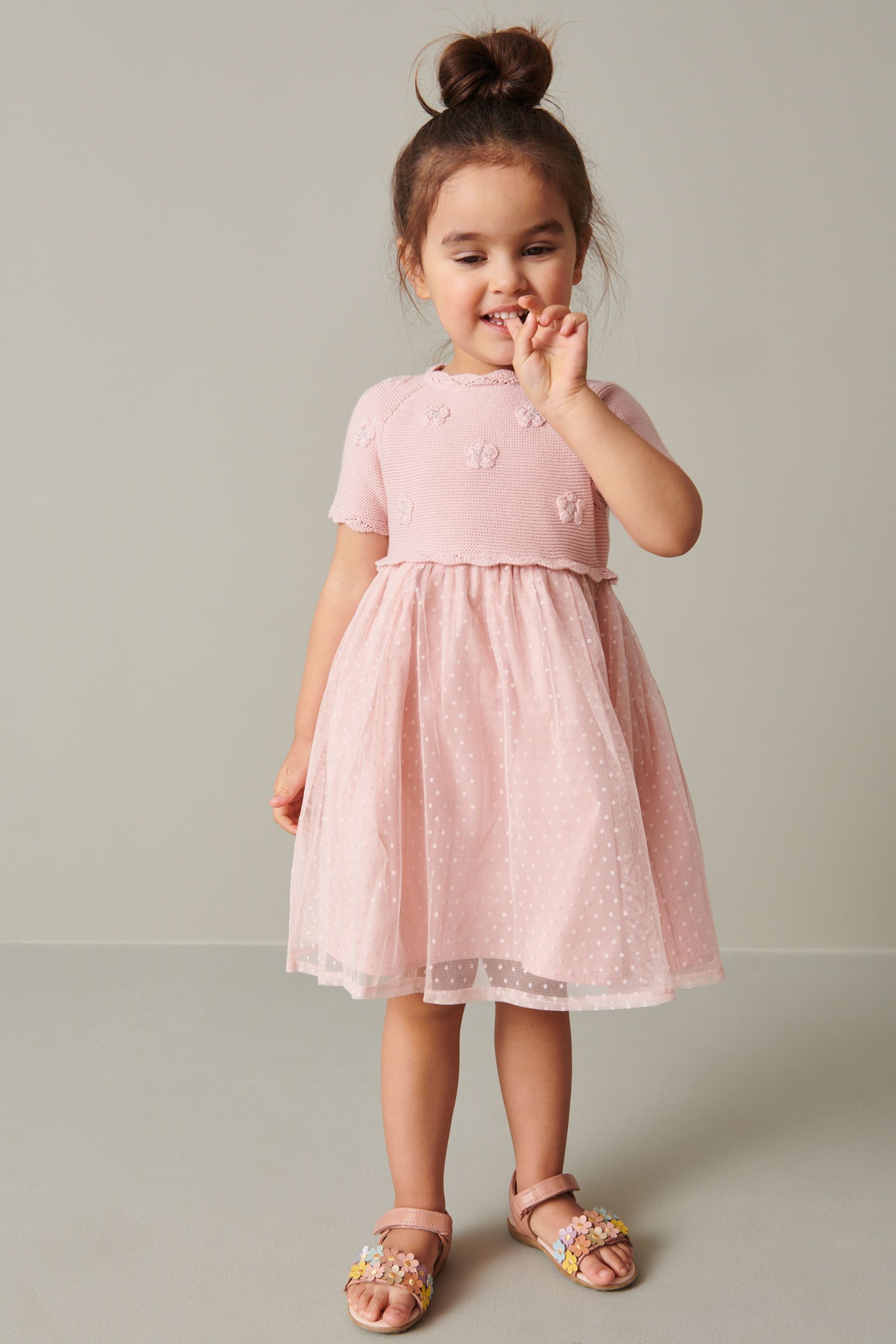 Pink Sparkle Jumper Dress With Woven Skirt (3mths-7yrs)