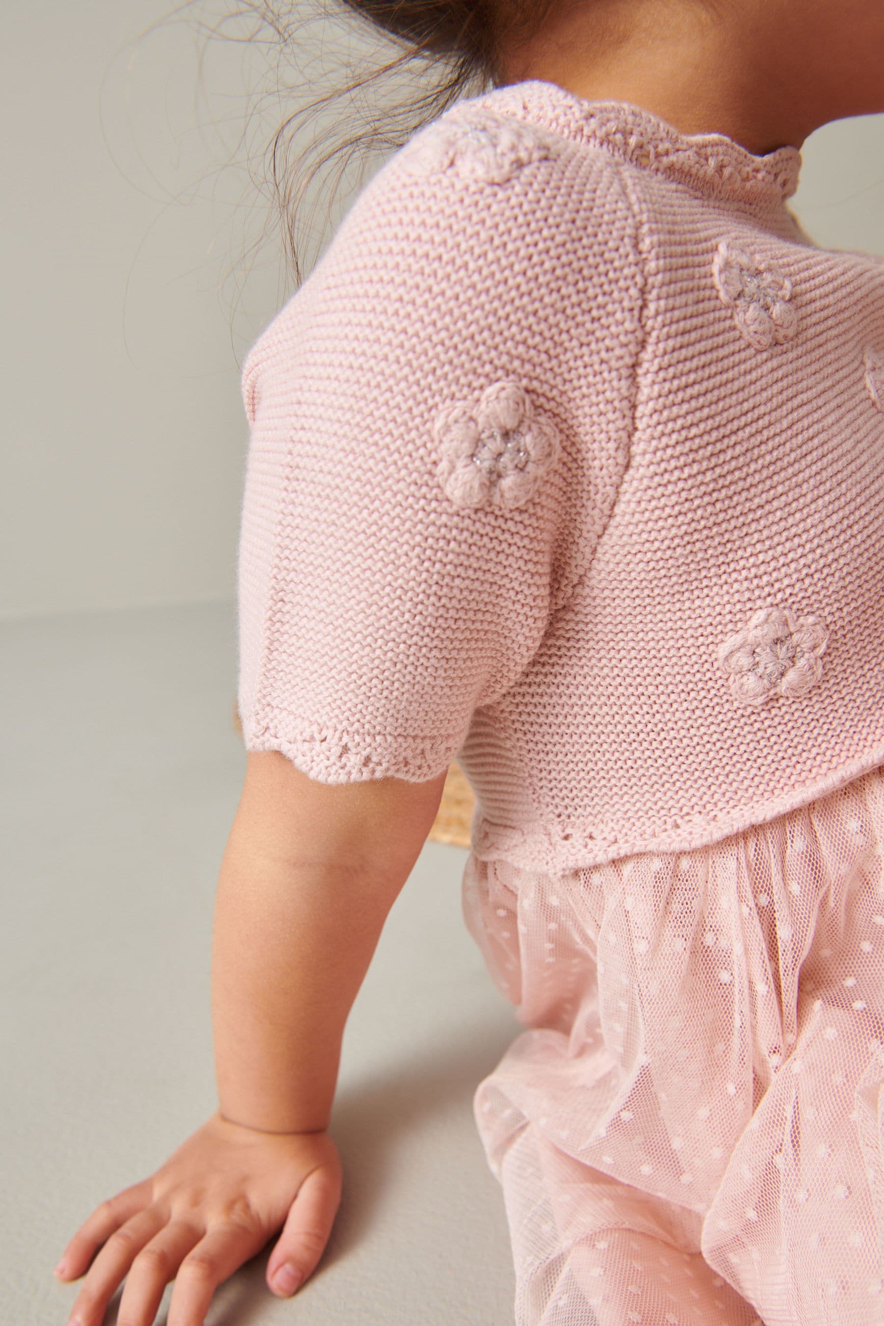 Pink Sparkle Jumper Dress With Woven Skirt (3mths-7yrs)