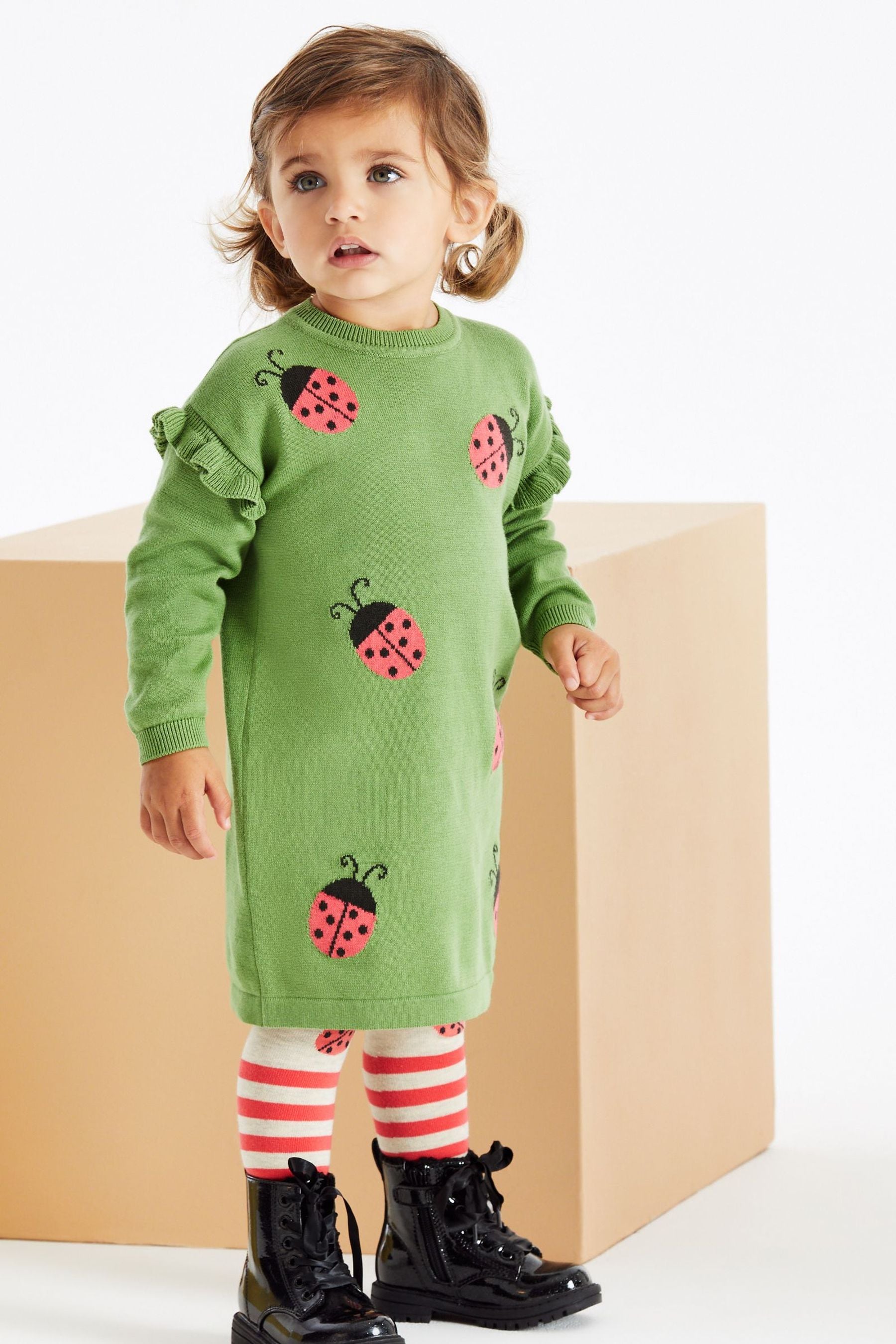 Green Jumper Dress And Tights (3mths-7yrs)