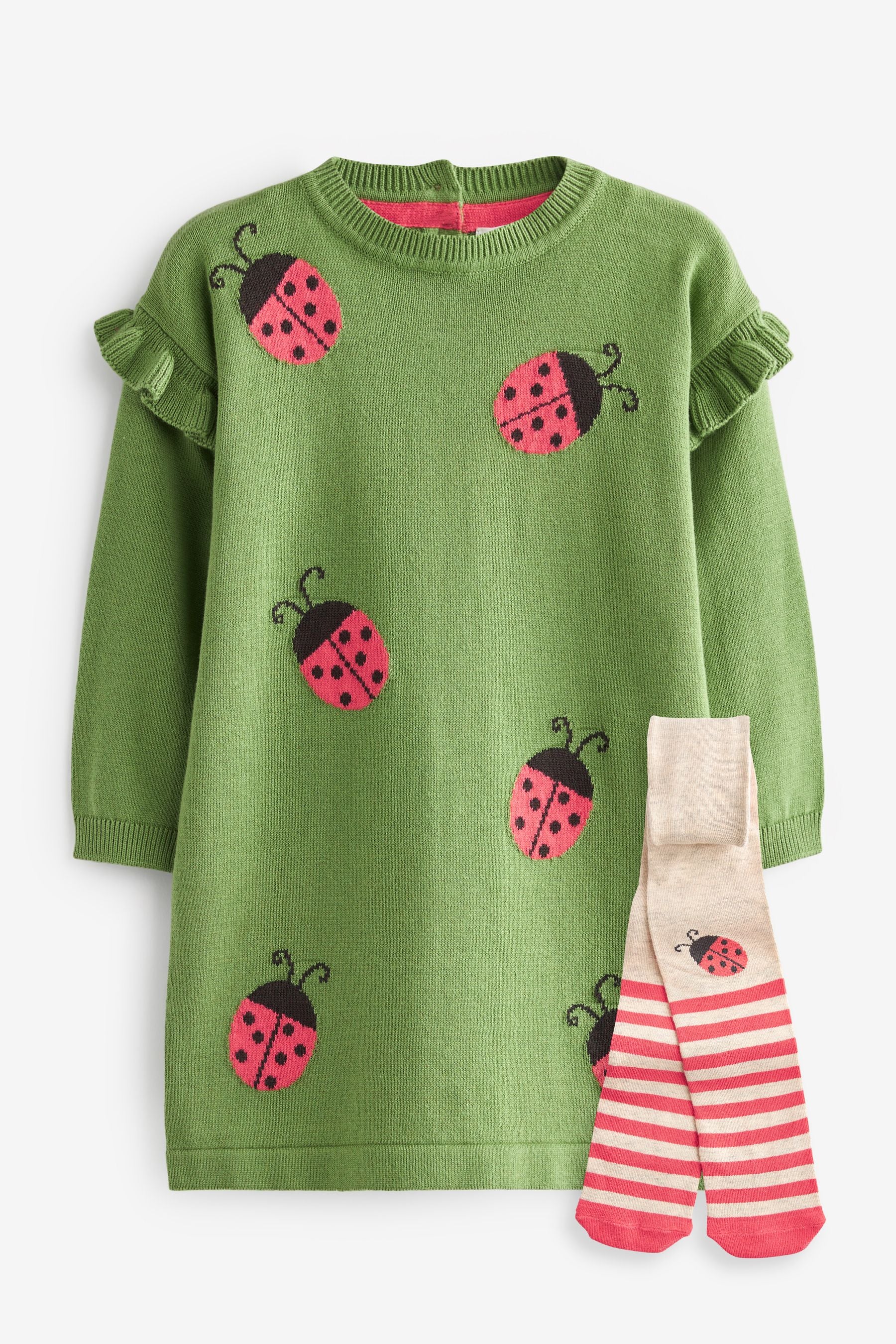 Green Jumper Dress And Tights (3mths-7yrs)