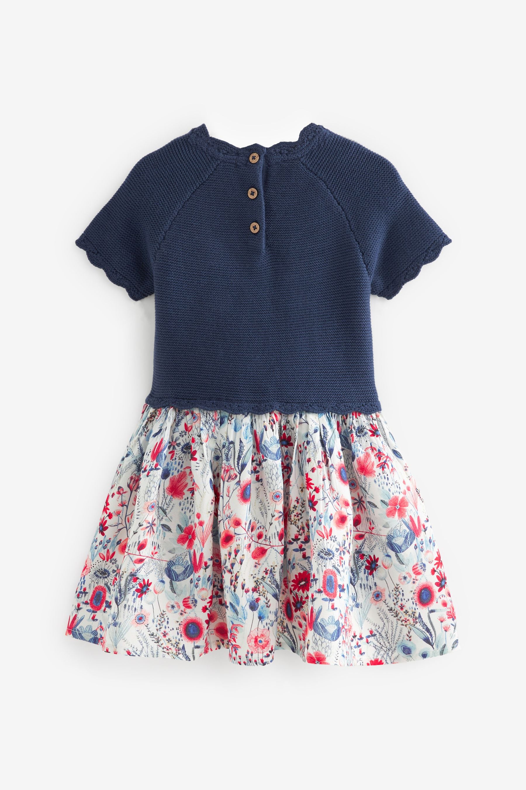 Navy Blue Jumper Dress With Printed Skirt (3mths-7yrs)