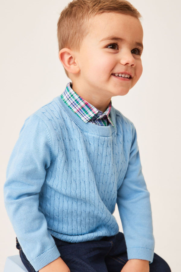 Blue Cable Mock Shirt Jumper (3mths-7yrs)