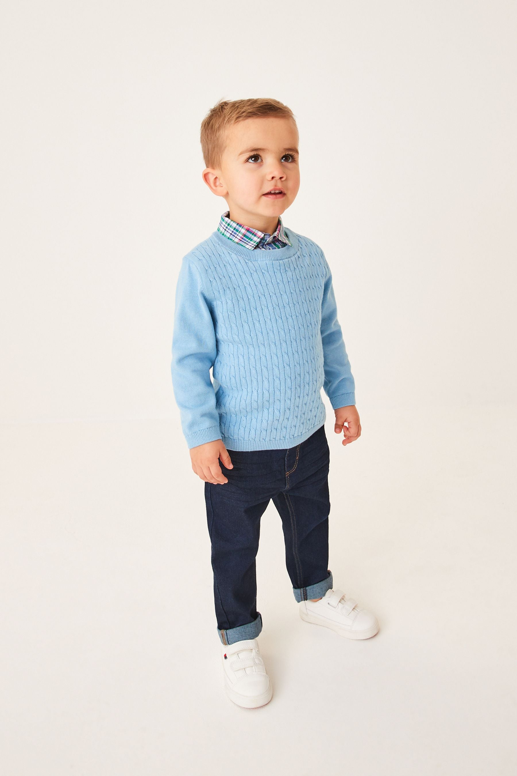 Blue Cable Mock Shirt Jumper (3mths-7yrs)